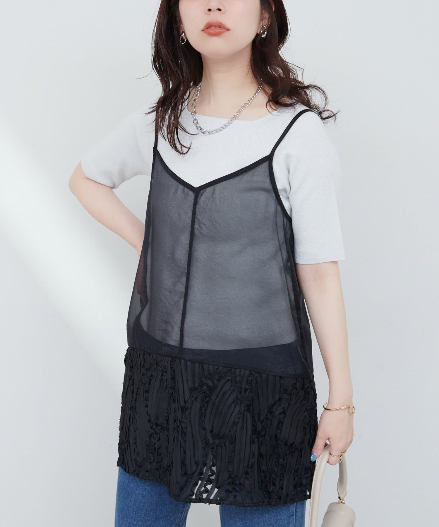 NICE CLAUP / OLIVE des OLIVE OUTLET(ナイスクラップ  / オリーブ デ オリーブ アウトレット) 【natural couture】立体チュール切替キャミワンピース