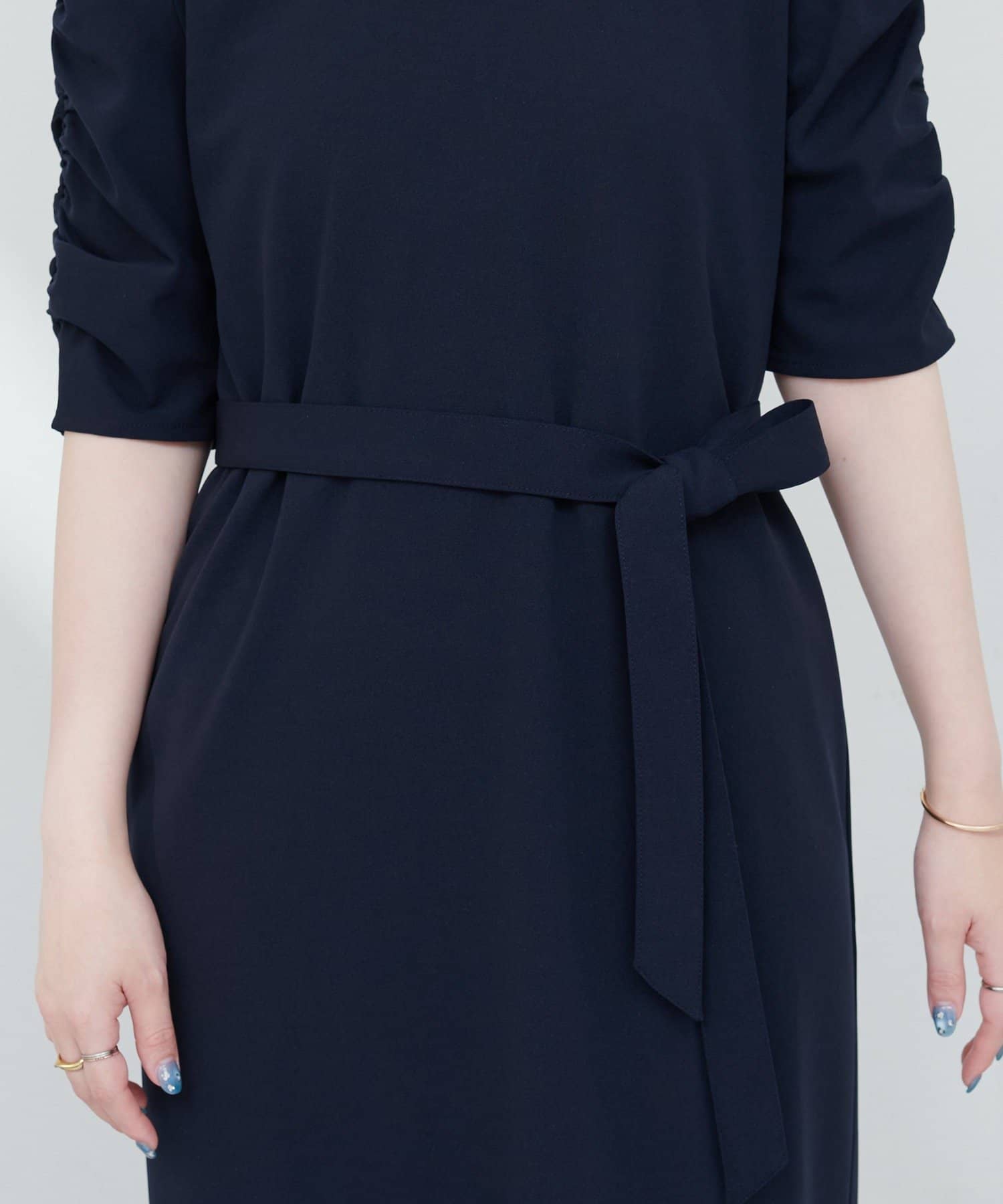 NICE CLAUP / OLIVE des OLIVE OUTLET(ナイスクラップ  / オリーブ デ オリーブ アウトレット) 【natural couture】ベルト付きボリューム袖ストレッチワンピース