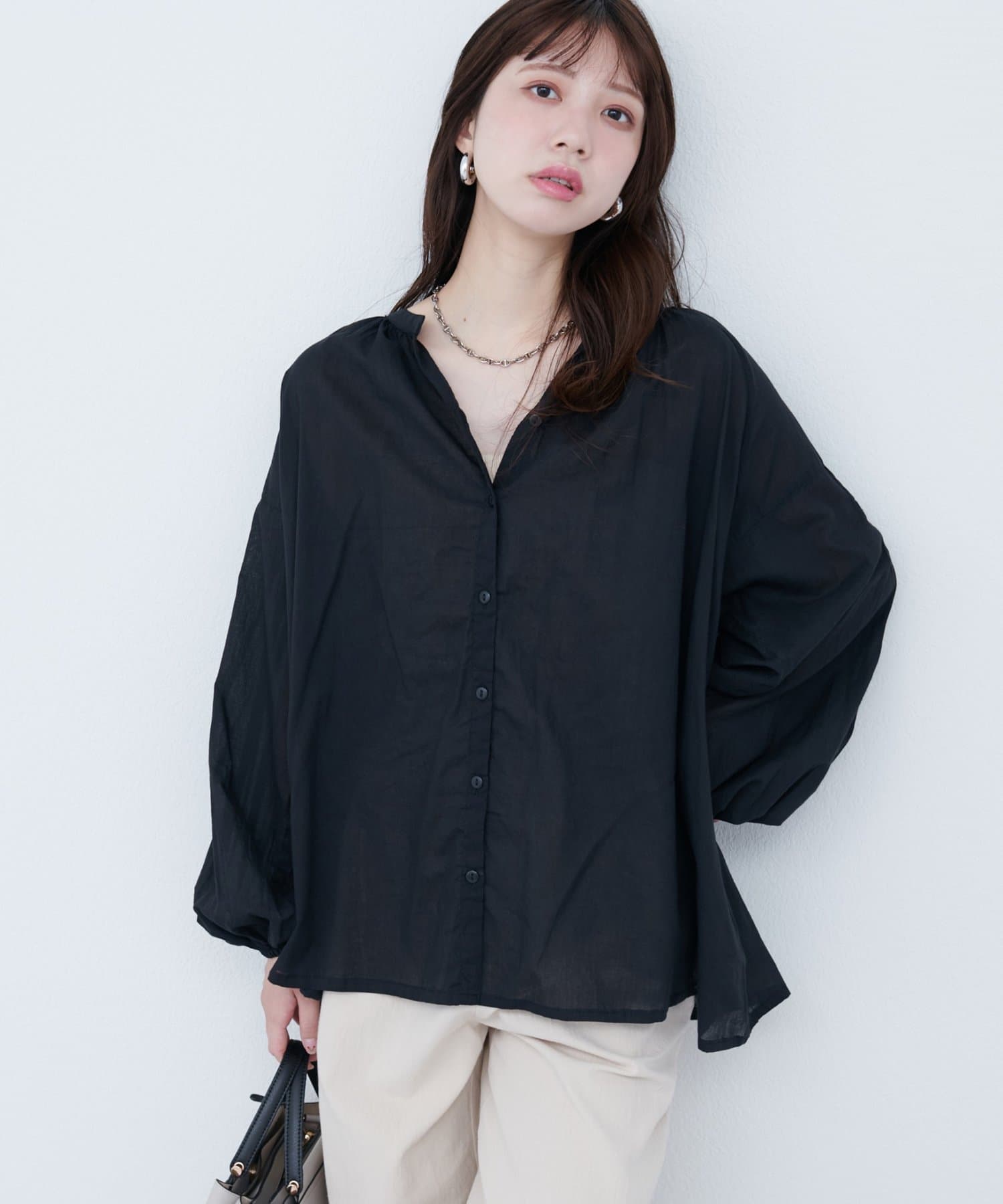 natural couture(ナチュラルクチュール) インド綿ピンタックギャザーブラウス