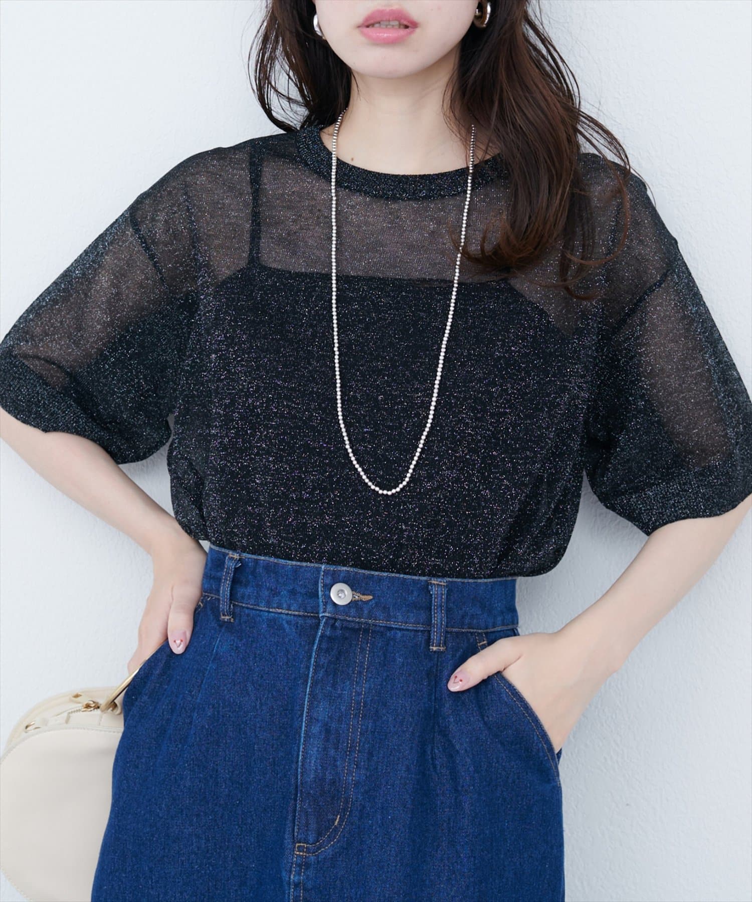 natural couture(ナチュラルクチュール) 【WEB限定】ラメシアーゆるニットプルオーバー