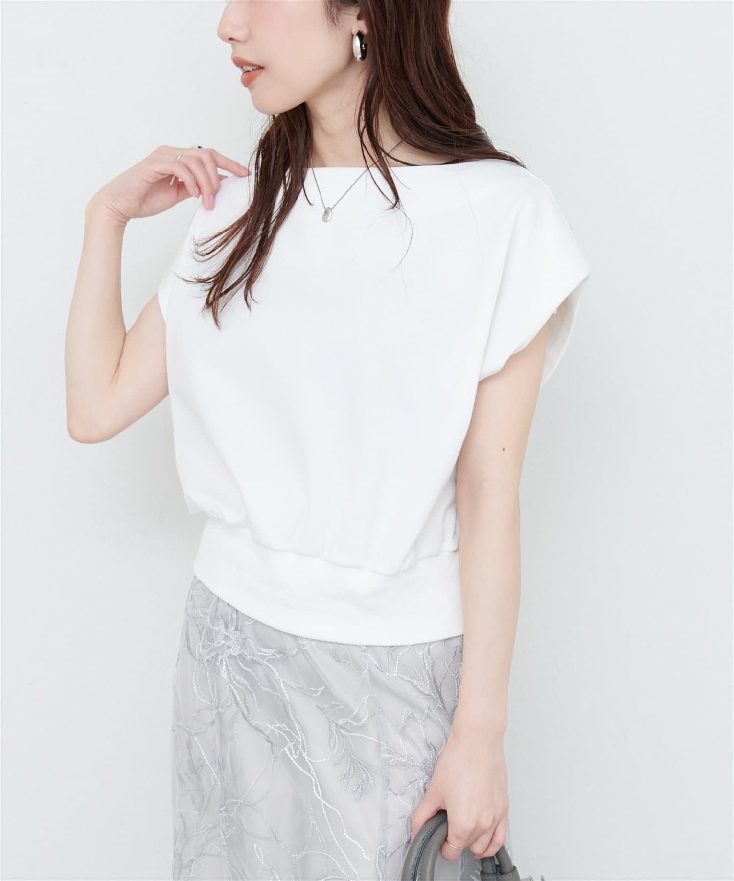 natural couture(ナチュラルクチュール) きれいめポンチボートネックTOPS
