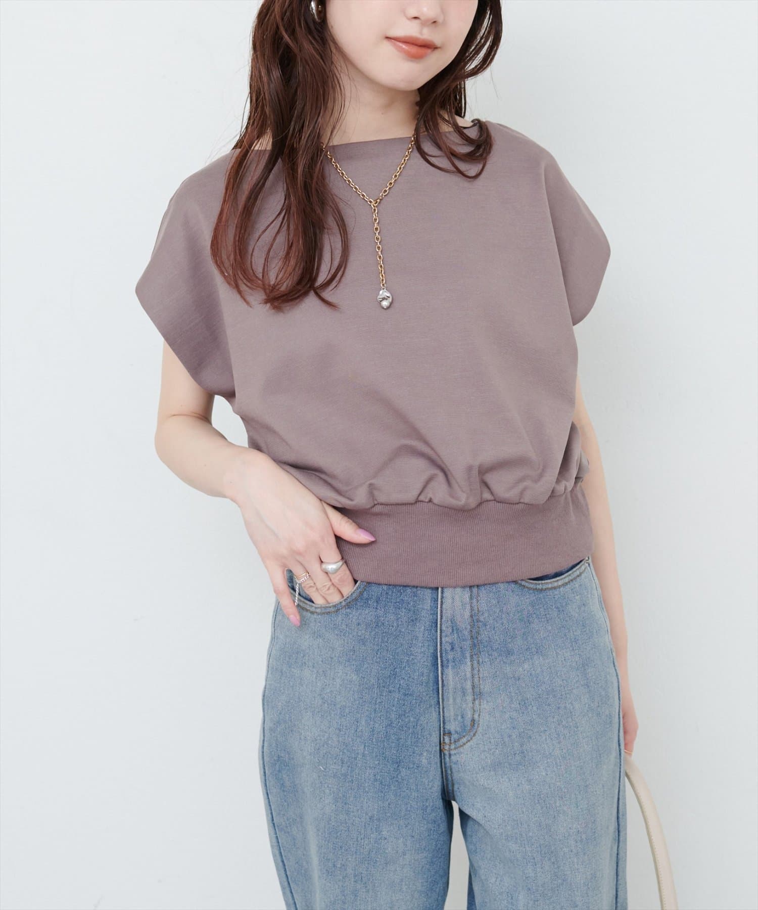 natural couture(ナチュラルクチュール) きれいめポンチボートネックTOPS