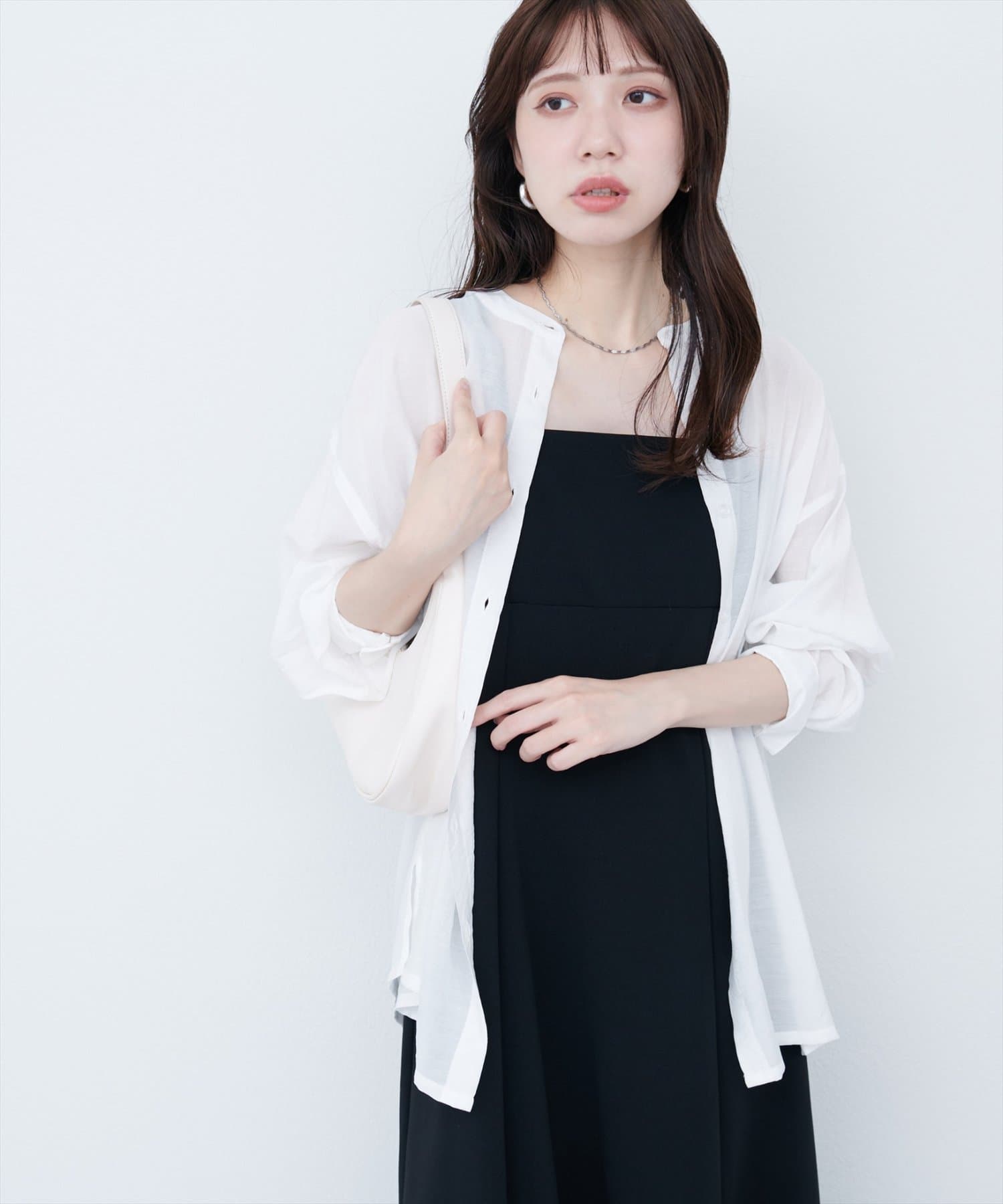 WEB限定】バンドカラーサイドスリットシアーシャツ | natural
