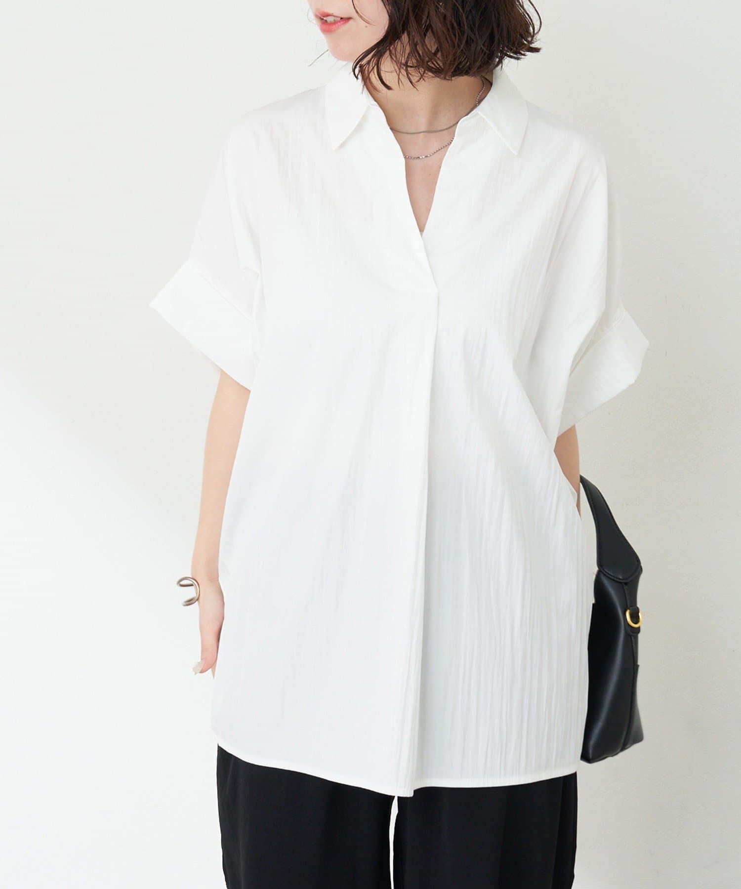 【美品】リブドロワ　ドルマンスキッパーシャ　フリルスリーブ Aletta vita シャツ ドルマン スキッパー 着痩せ ゆったり 大人