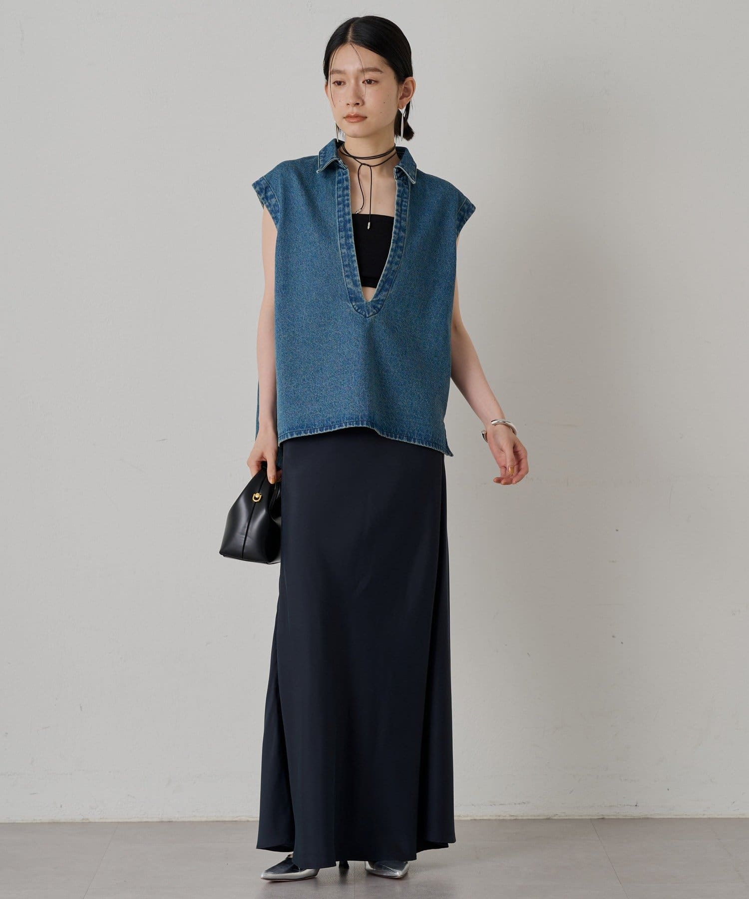 デニムフレンチスキッパーブラウス | LOUNGEDRESS(ラウンジ