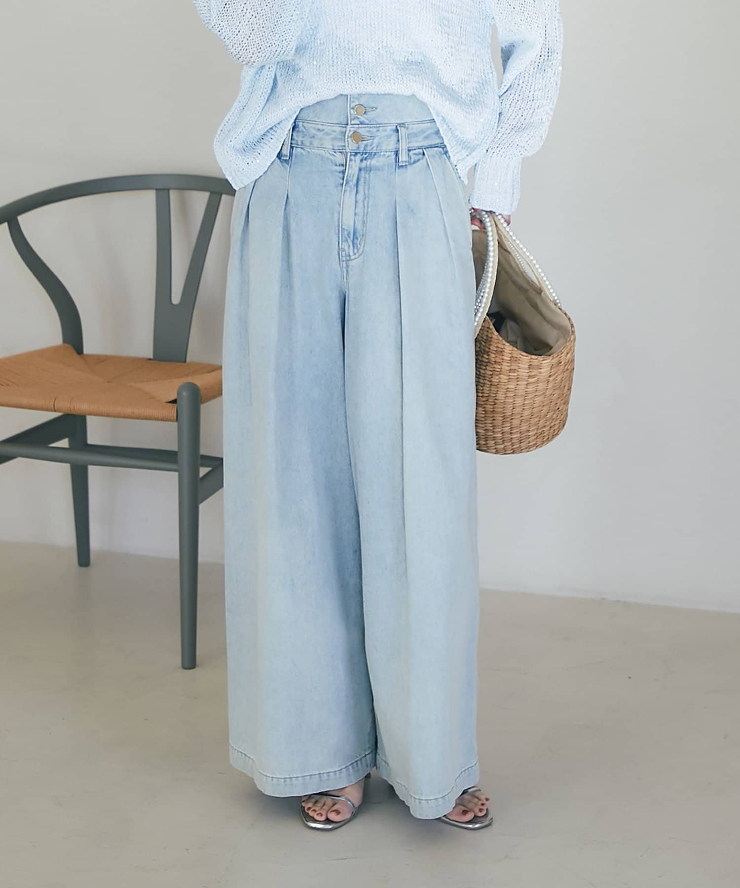 la boutique bonbon ハイウエストバギーデニムパンツ セール】【3サイズ展開】ハイウエストバギーデニムパンツ