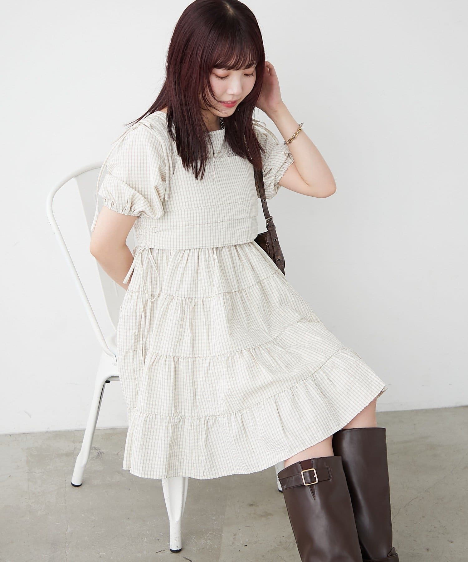 w closet(ダブルクローゼット) ティアードワンピ＋ビスチェSET