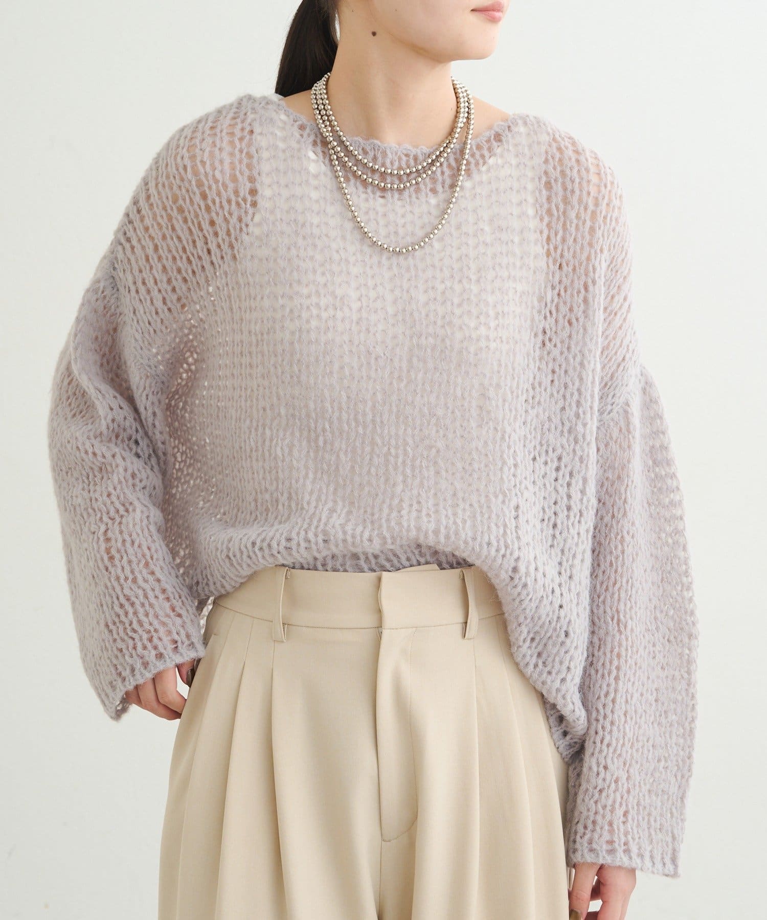 earthy_(アーシー) シアーハンドライクオーバーニット