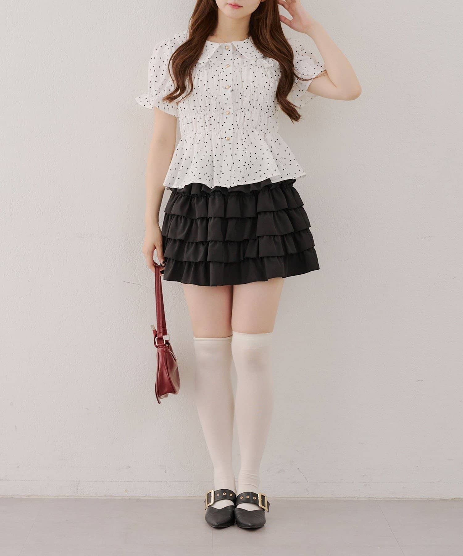NICE CLAUP / OLIVE des OLIVE OUTLET(ナイスクラップ  / オリーブ デ オリーブ アウトレット) 【RMAF】【韓国風コーデ叶う!】新色！シャーリング衿付ブラウス