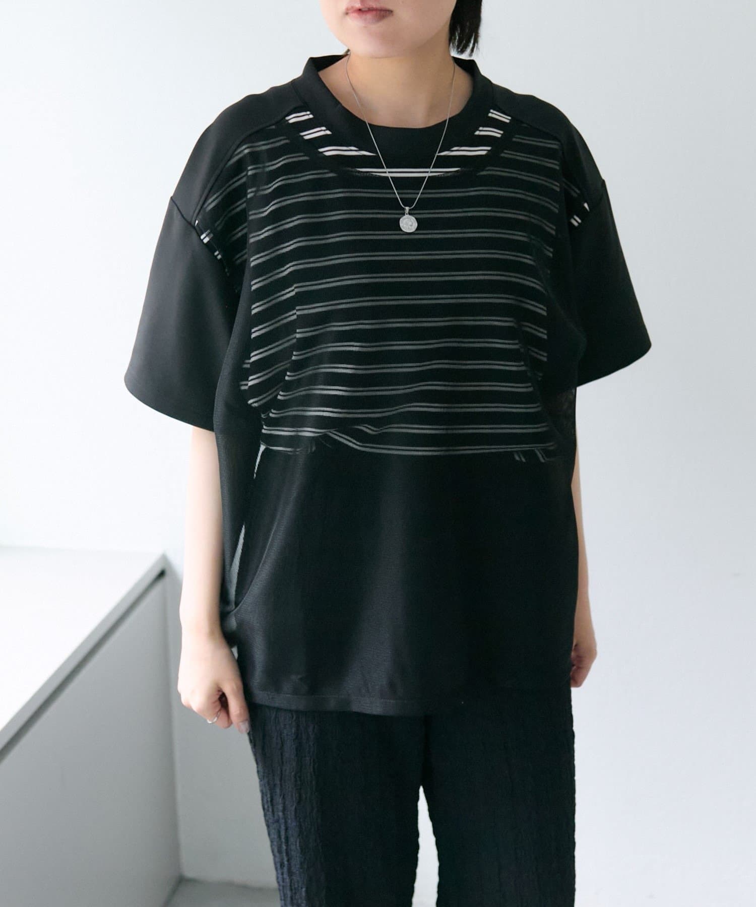 信頼も厚い 透け感/速乾》メッシュボーダーTシャツ【SUM1 STYLE(スミ トップス