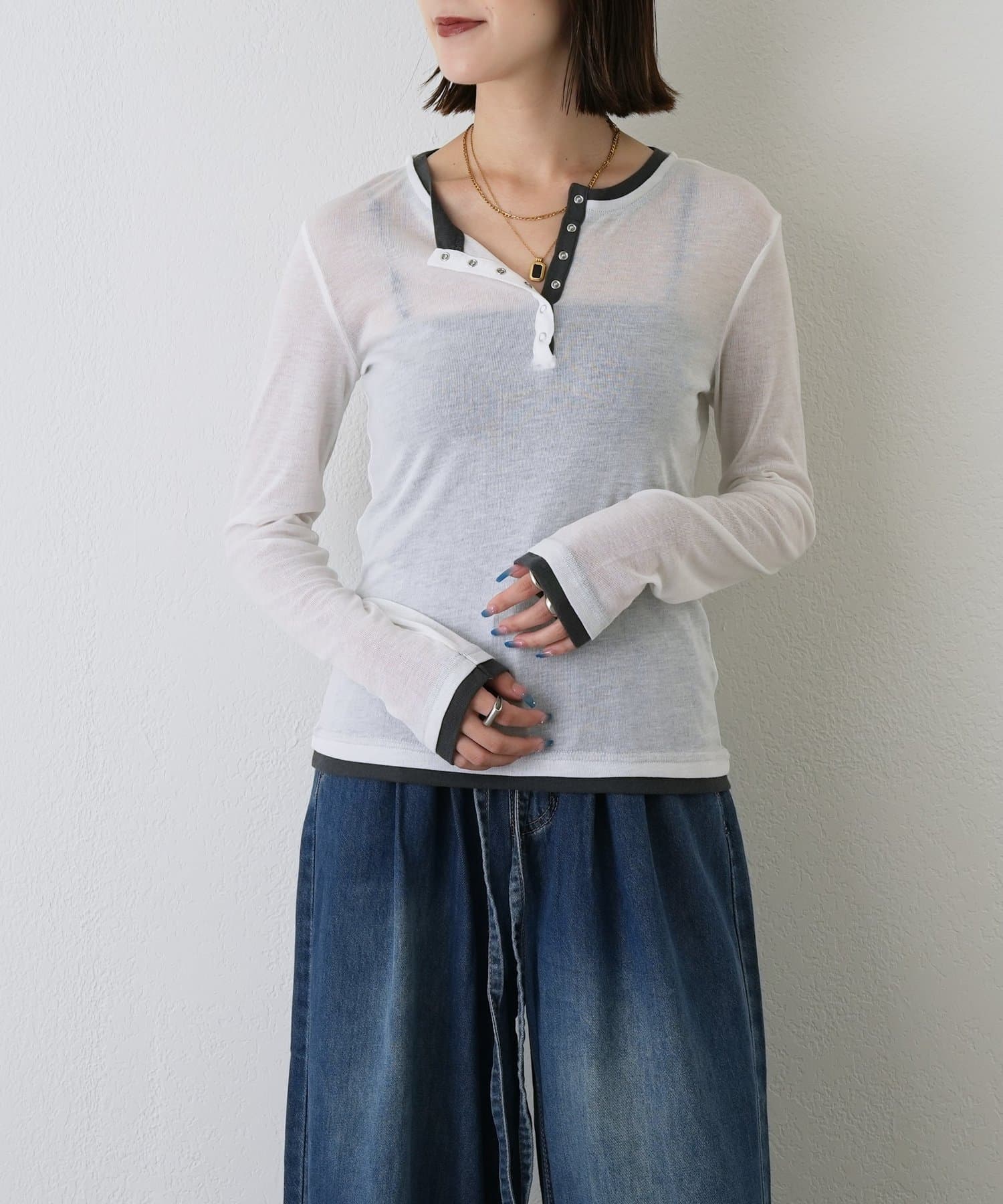 -goocy-(グーシー) シアーフライス配色ヘンリーネックPO
