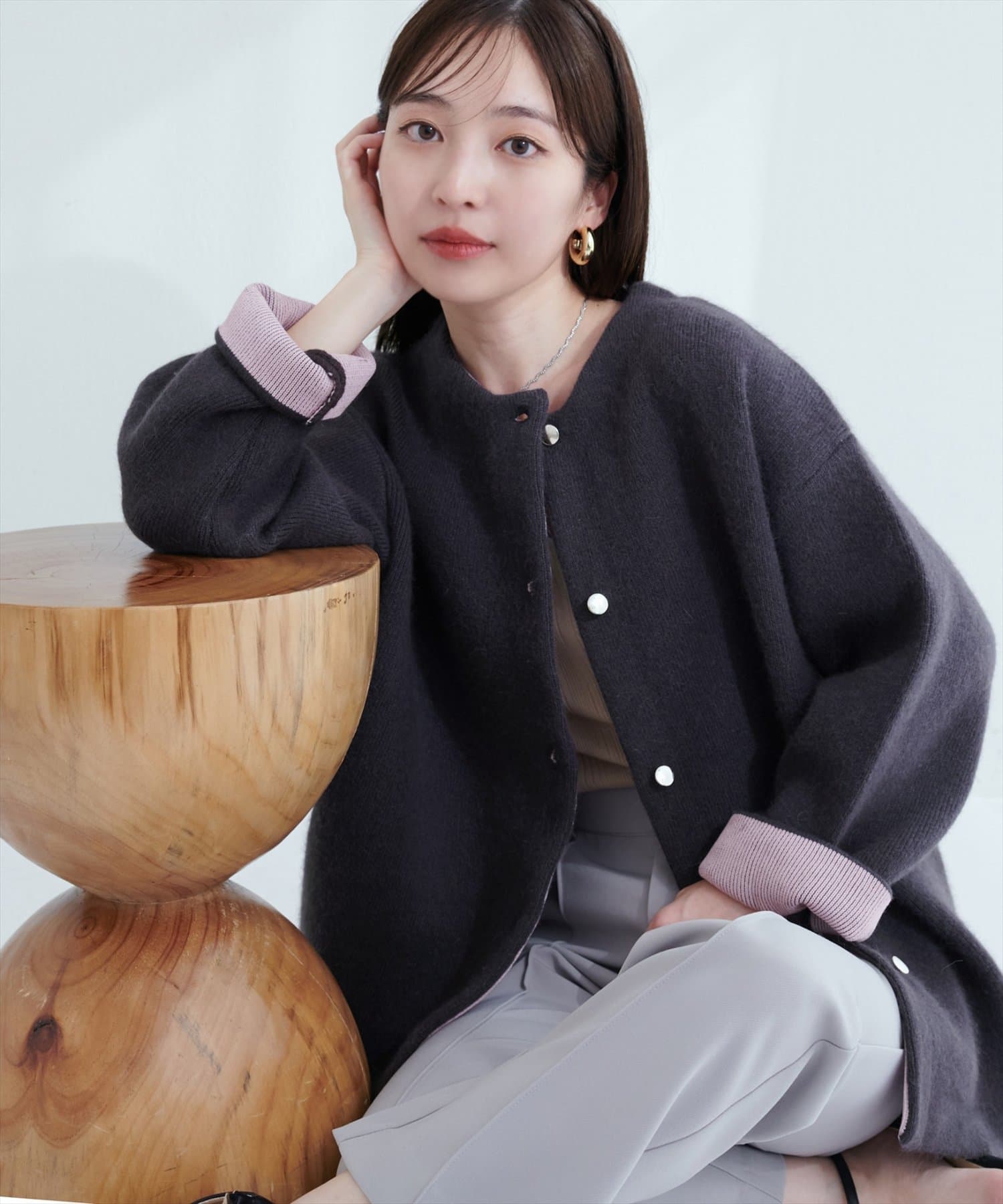 FOX混Wフェイスニットコート | natural couture(ナチュラル