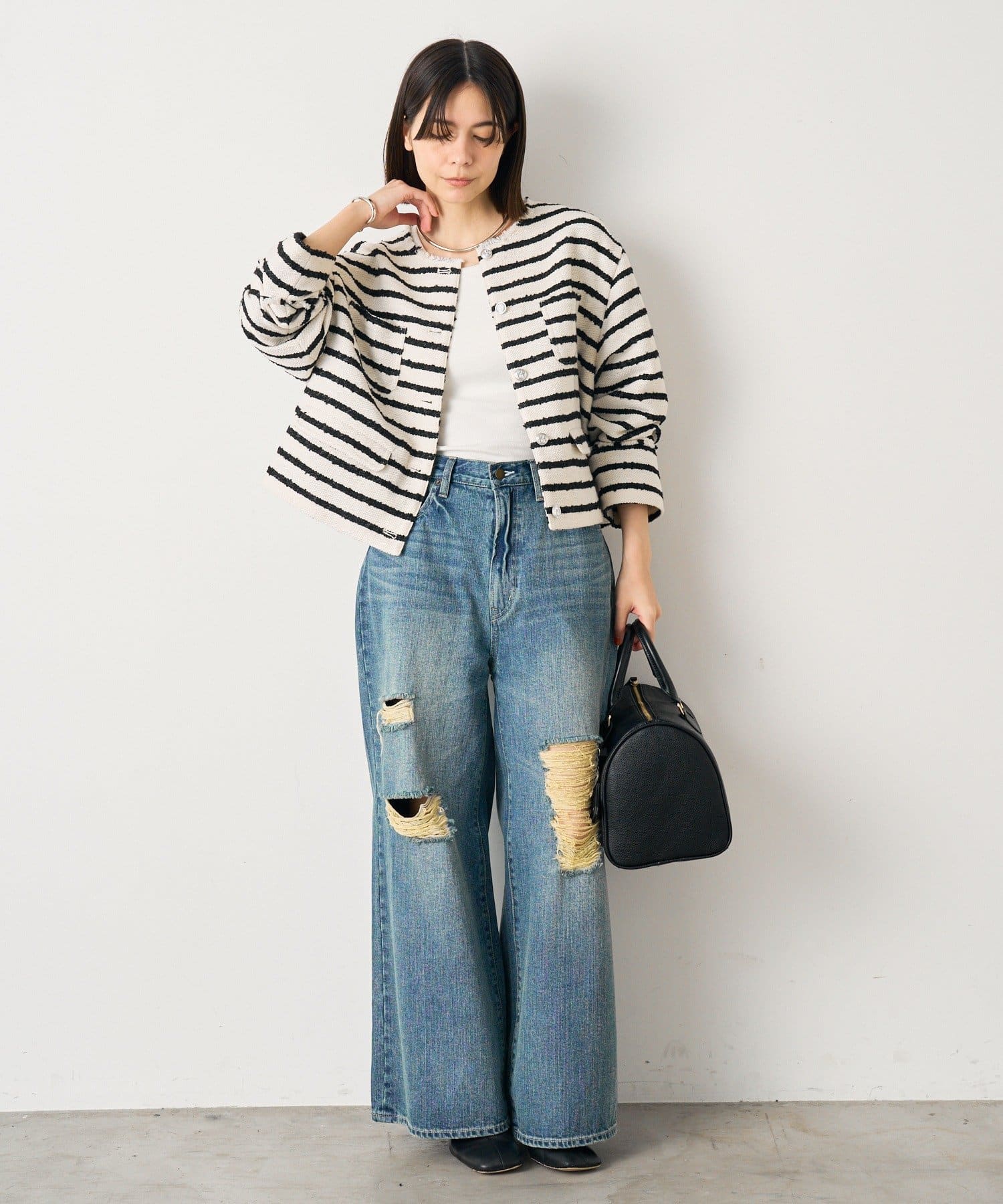 フィント F i.n.t ファンシーツイードスタジャン （L/BLUE