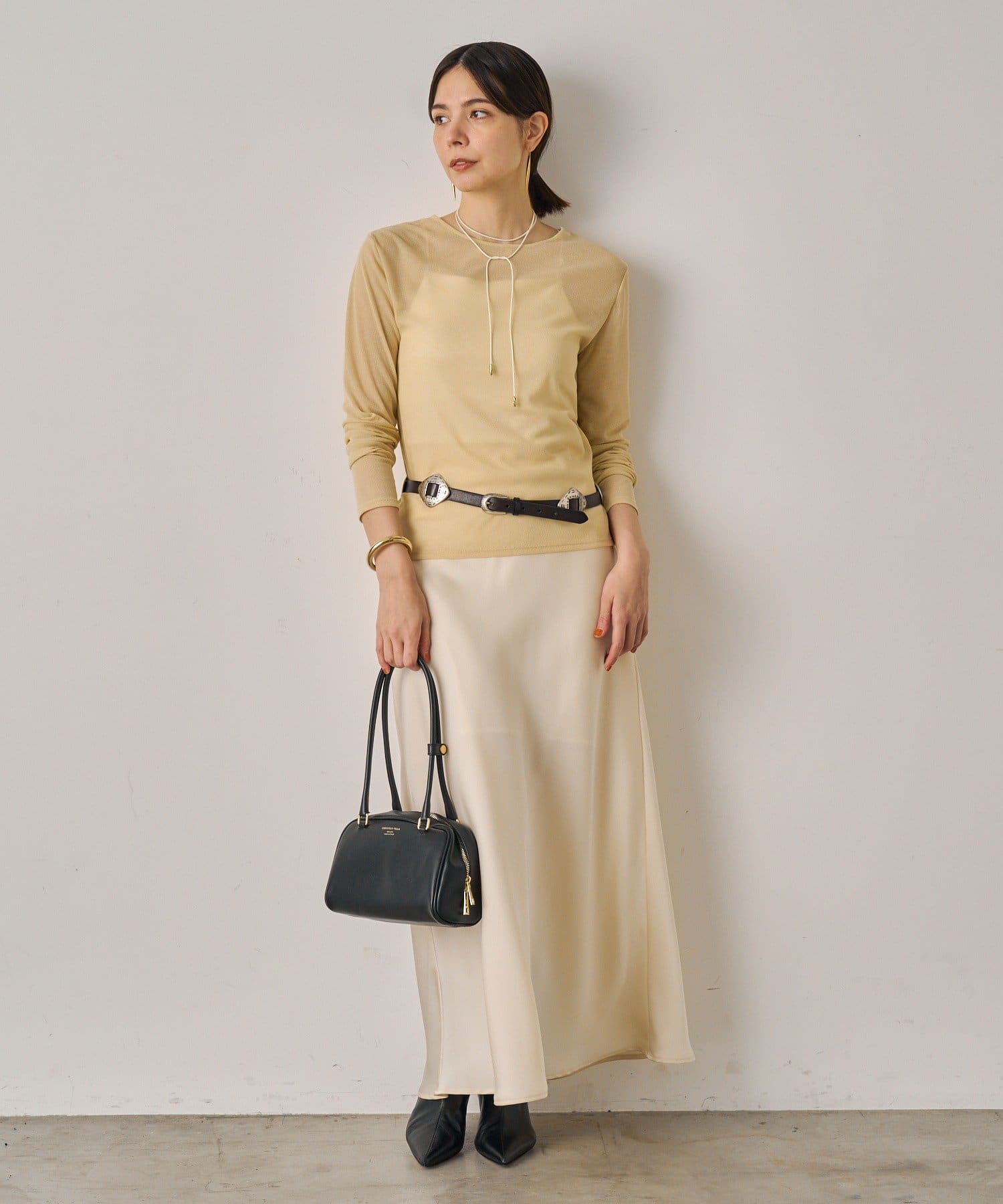 新品　ラウンジドレス　サテンナロースカート　カーキ 24SS Loungedress ラウンジドレス サテンナロースカート カーキ