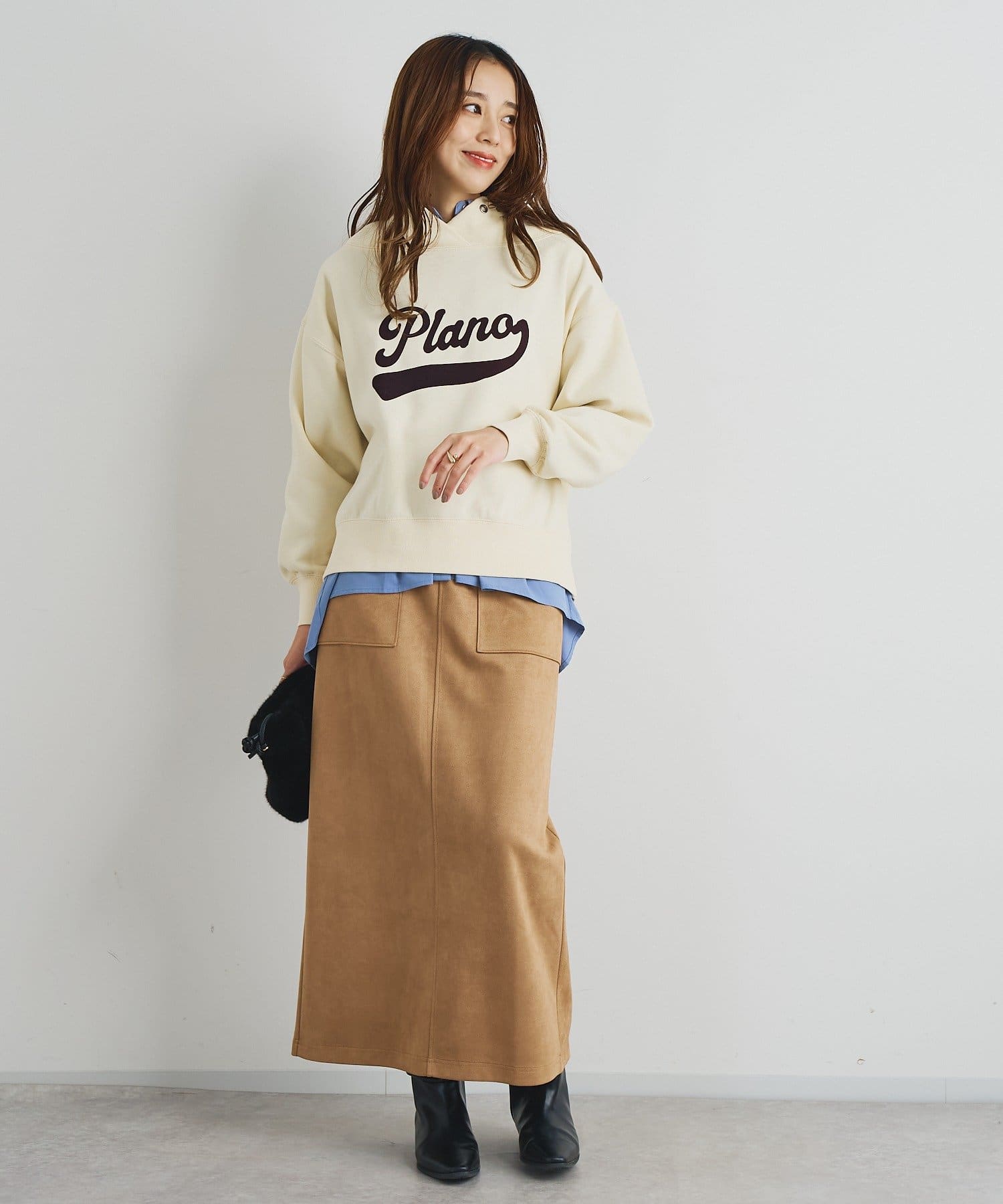 un dix cors(アンディコール) 《女性らしい上品シルエット》マシュマロスエードナロースカート