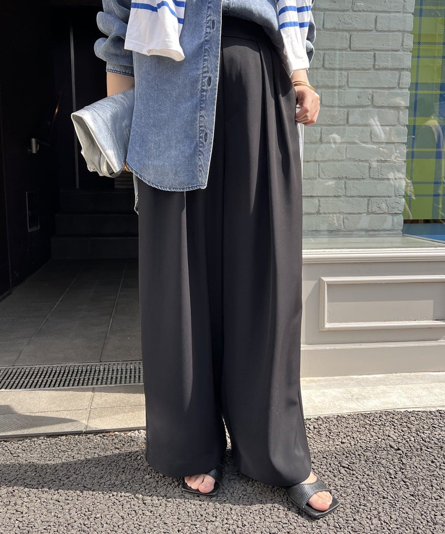 Jena　espace merveilleux(ジェナ　エスパスメルヴェイユ) 【サイズ展開あり】ループ付きトロミワイドパンツ