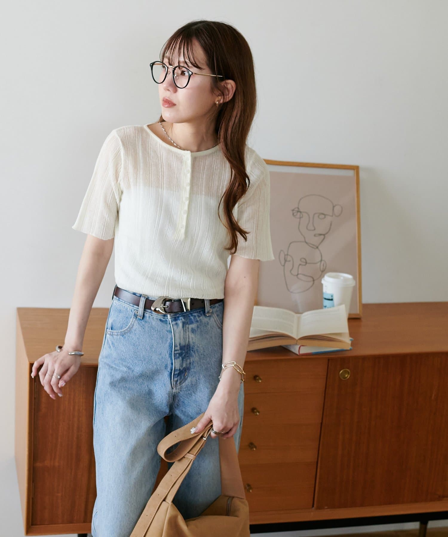 リグリーム 五分袖ヘンリーシアーニット ネイビー Mサイズ 五分袖ヘンリーシアーニット｜HALF SLEEVE HENLEY SHEER KNITの