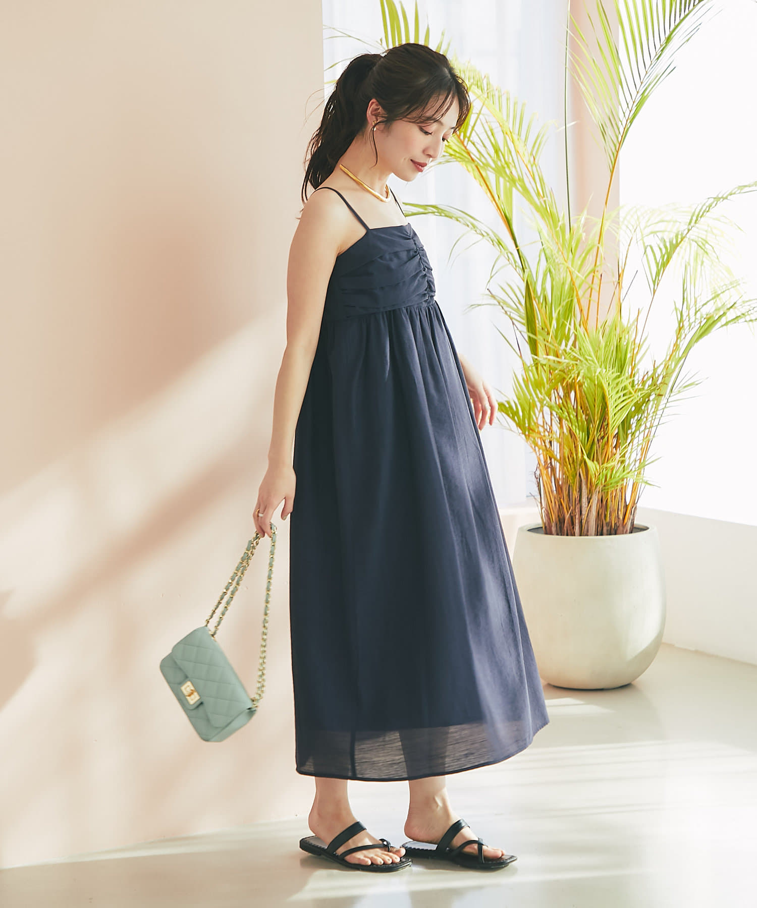 La boutique BonBon】レーヨンリネンシアースラブワンピース