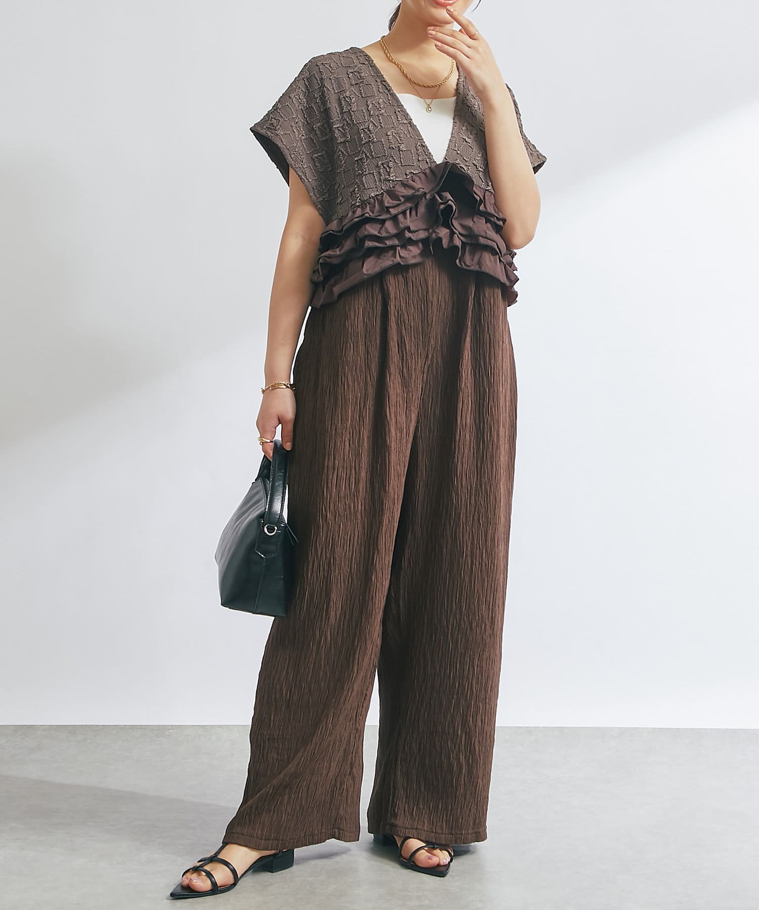 OUTLET(アウトレット) 【un dix cors】異素材コンビネゾン