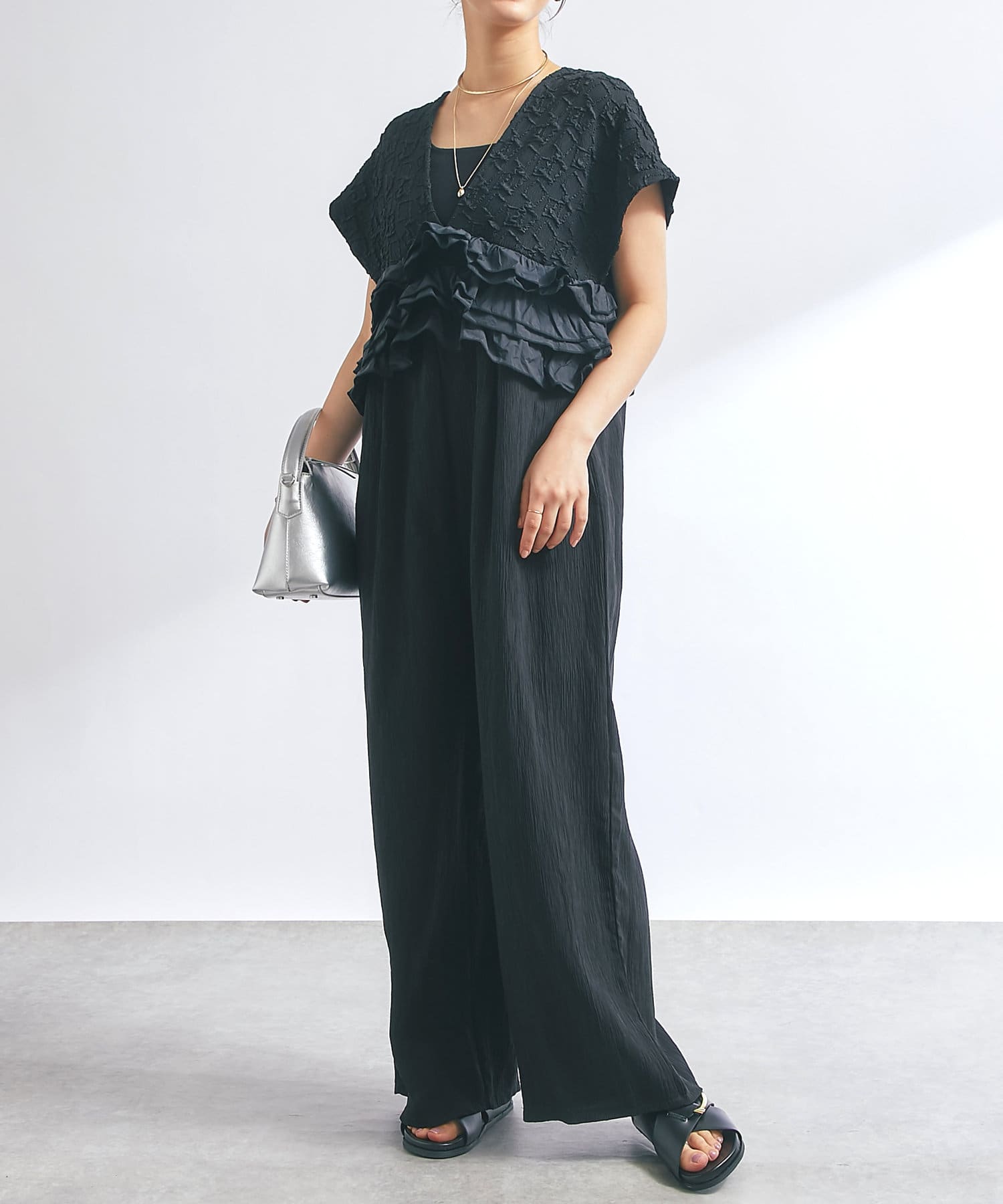 OUTLET(アウトレット) 【un dix cors】異素材コンビネゾン