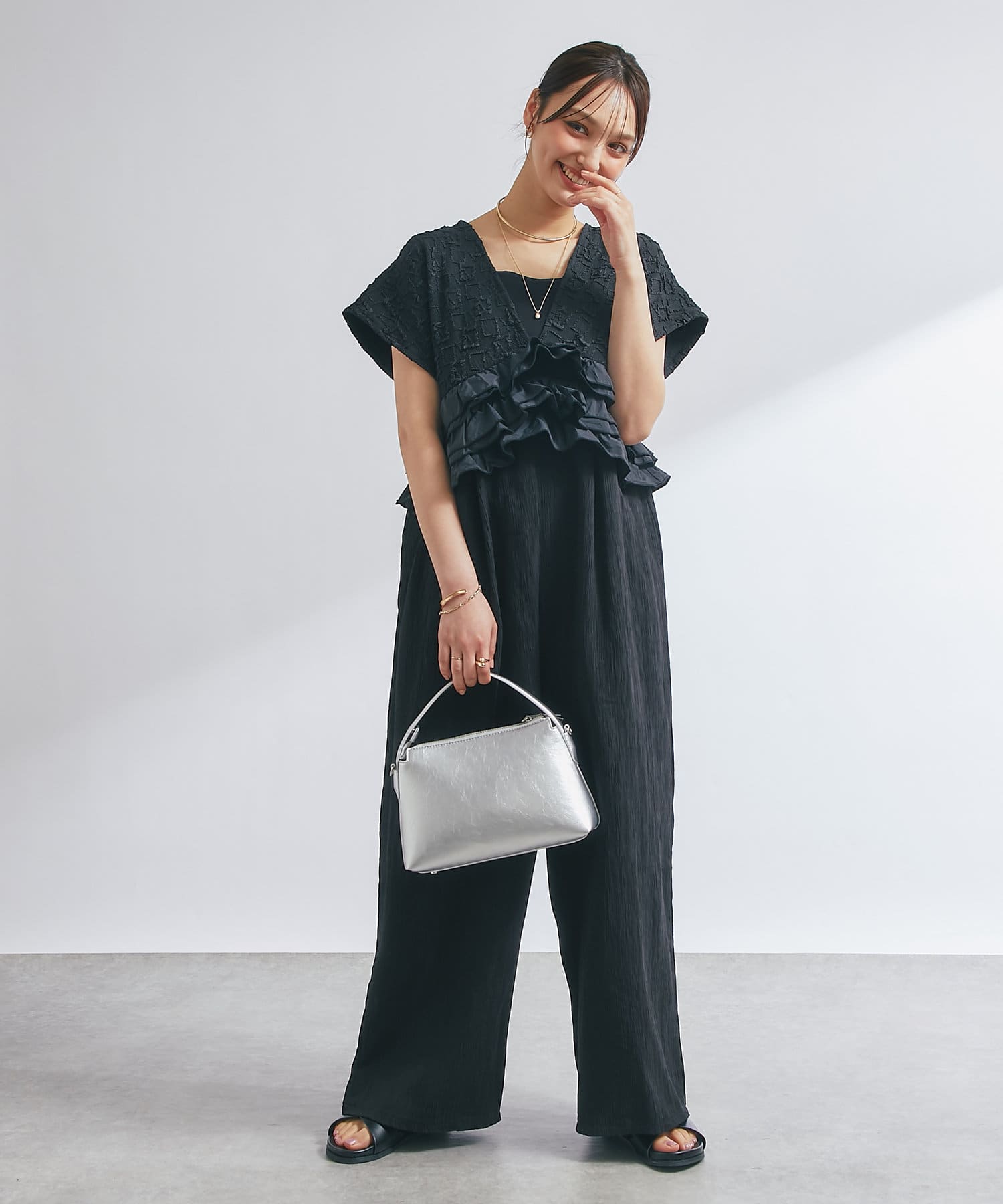 OUTLET(アウトレット) 【un dix cors】異素材コンビネゾン