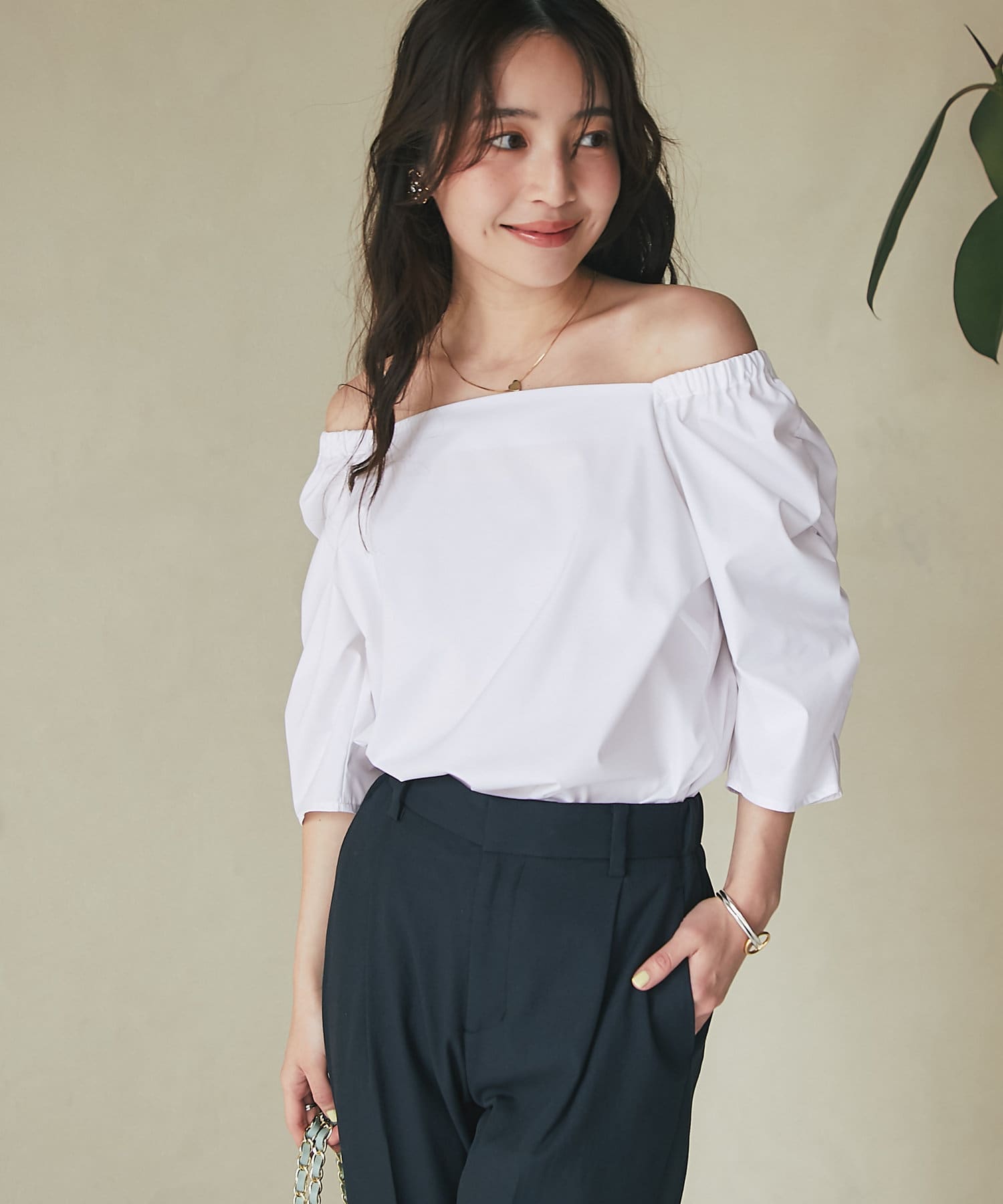 OUTLET(アウトレット) 【La boutique BonBon】タイプライターパワショル5分袖ブラウス