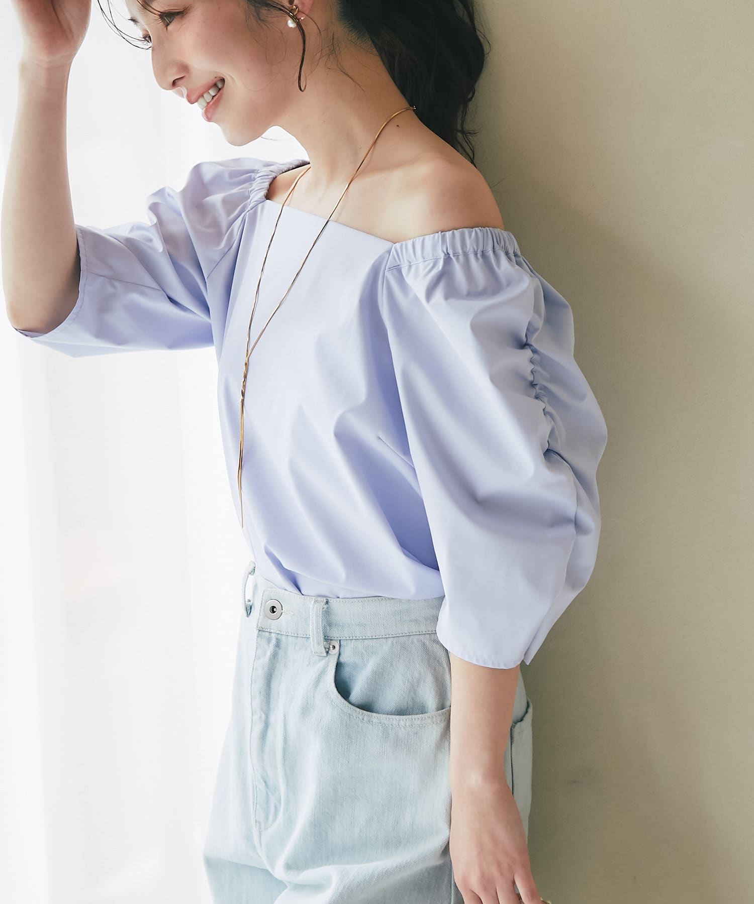 OUTLET(アウトレット) 【La boutique BonBon】タイプライターパワショル5分袖ブラウス