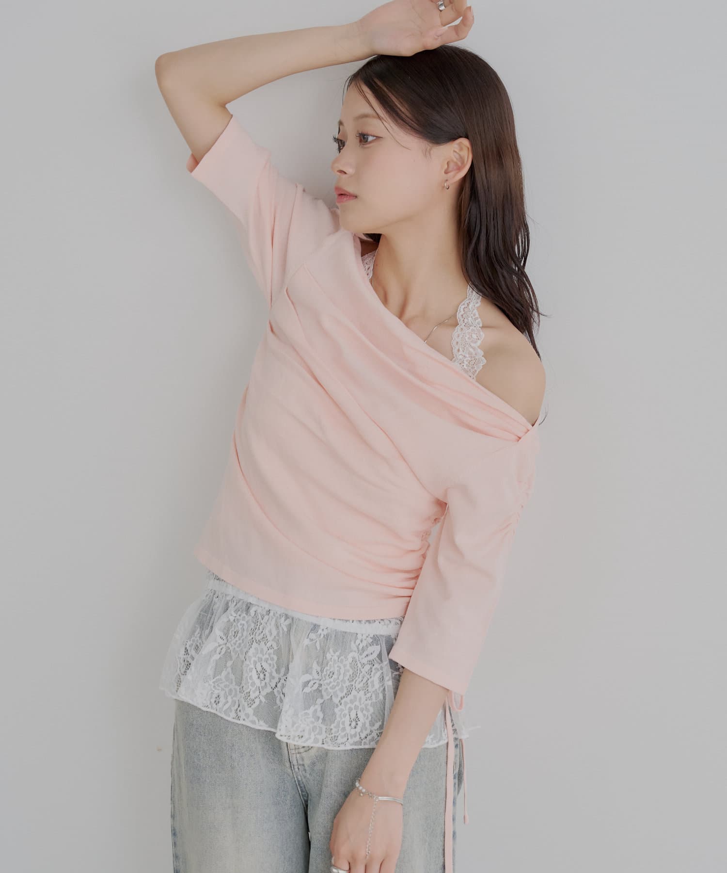 OUTLET(アウトレット) 【Chico】ドレープニット+レースペプラムキャミセット