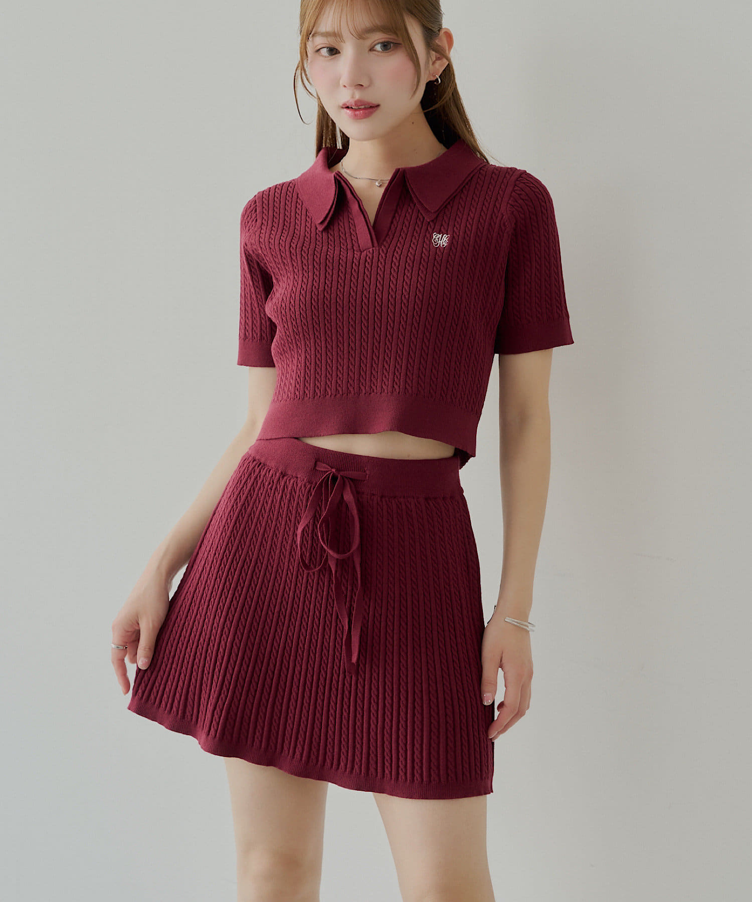 OUTLET(アウトレット) 【Chico】ウエスト紐付ケーブルミニスカート