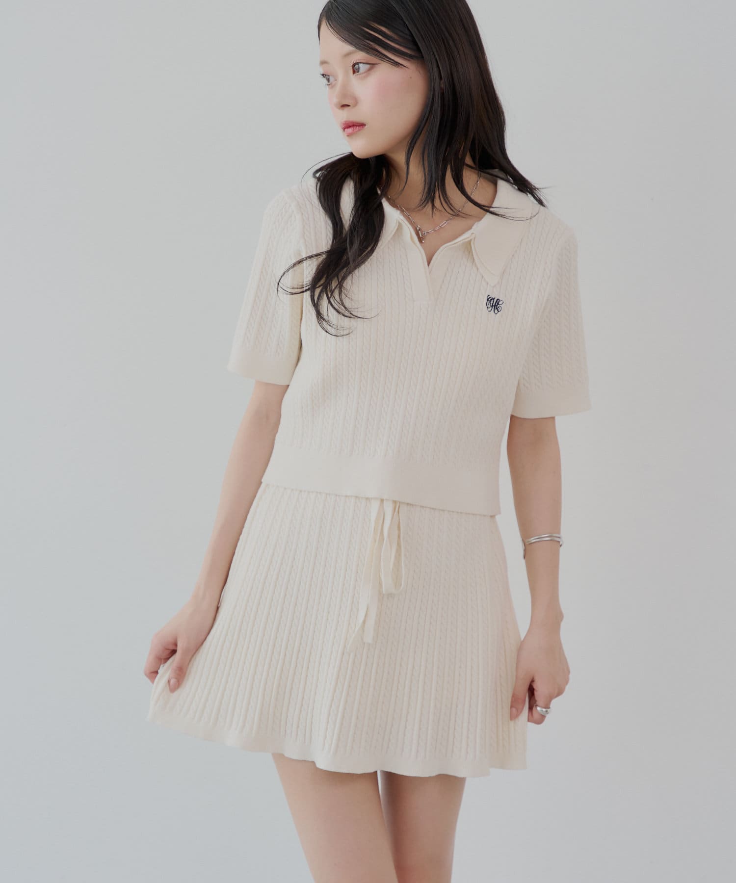 OUTLET(アウトレット) 【Chico】ウエスト紐付ケーブルミニスカート