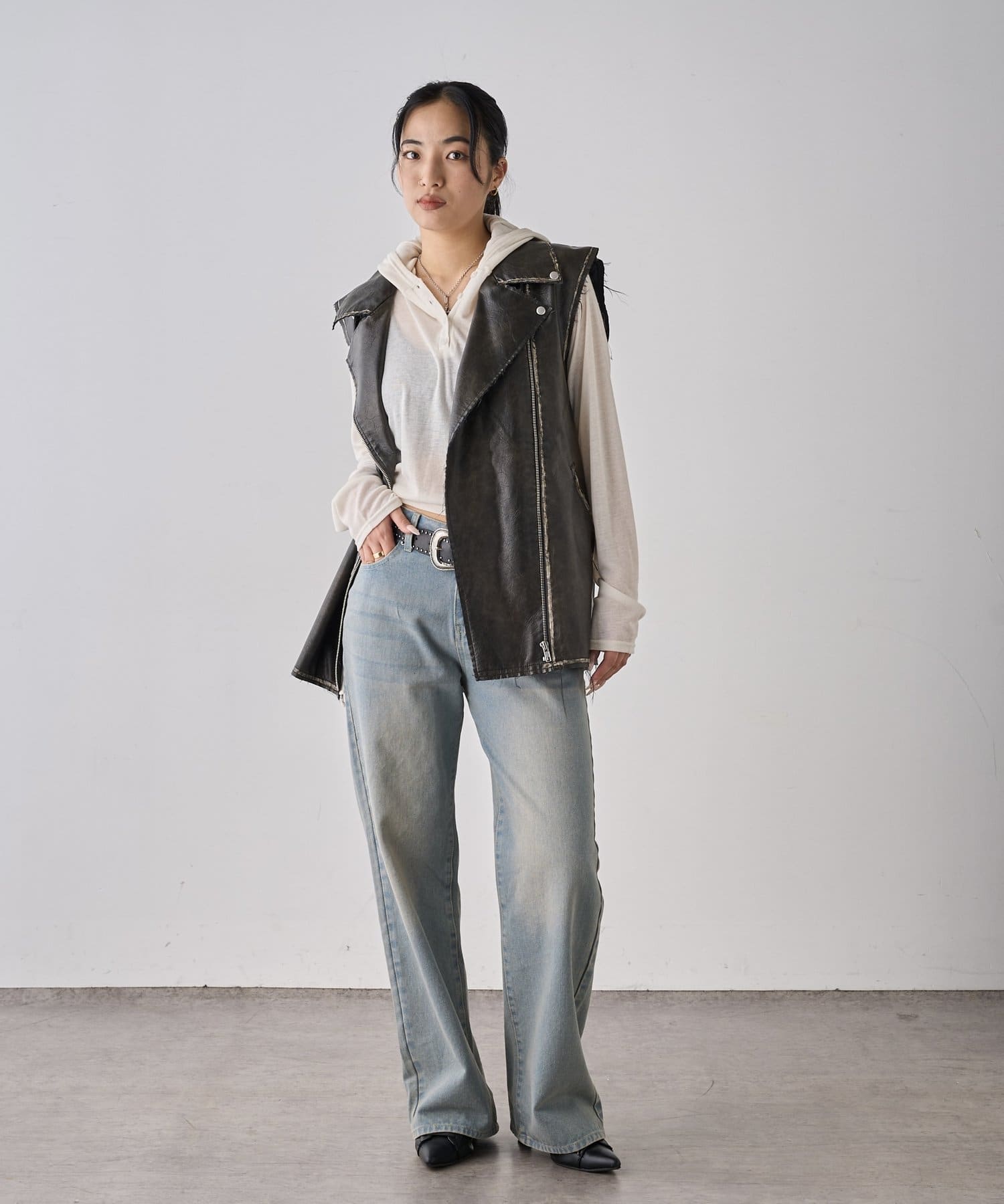 OUTLET(アウトレット) 【WHO'S WHO gallery】ヴィンテージライクレザーライダースベスト