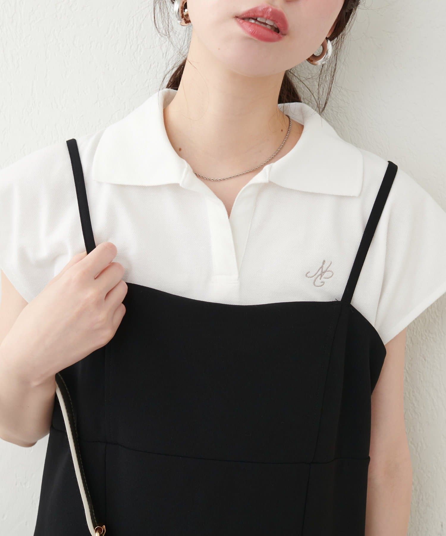 NICE CLAUP / OLIVE des OLIVE OUTLET(ナイスクラップ  / オリーブ デ オリーブ アウトレット) 【natural couture】刺しゅう入りフレンチスリーブポロシャツ