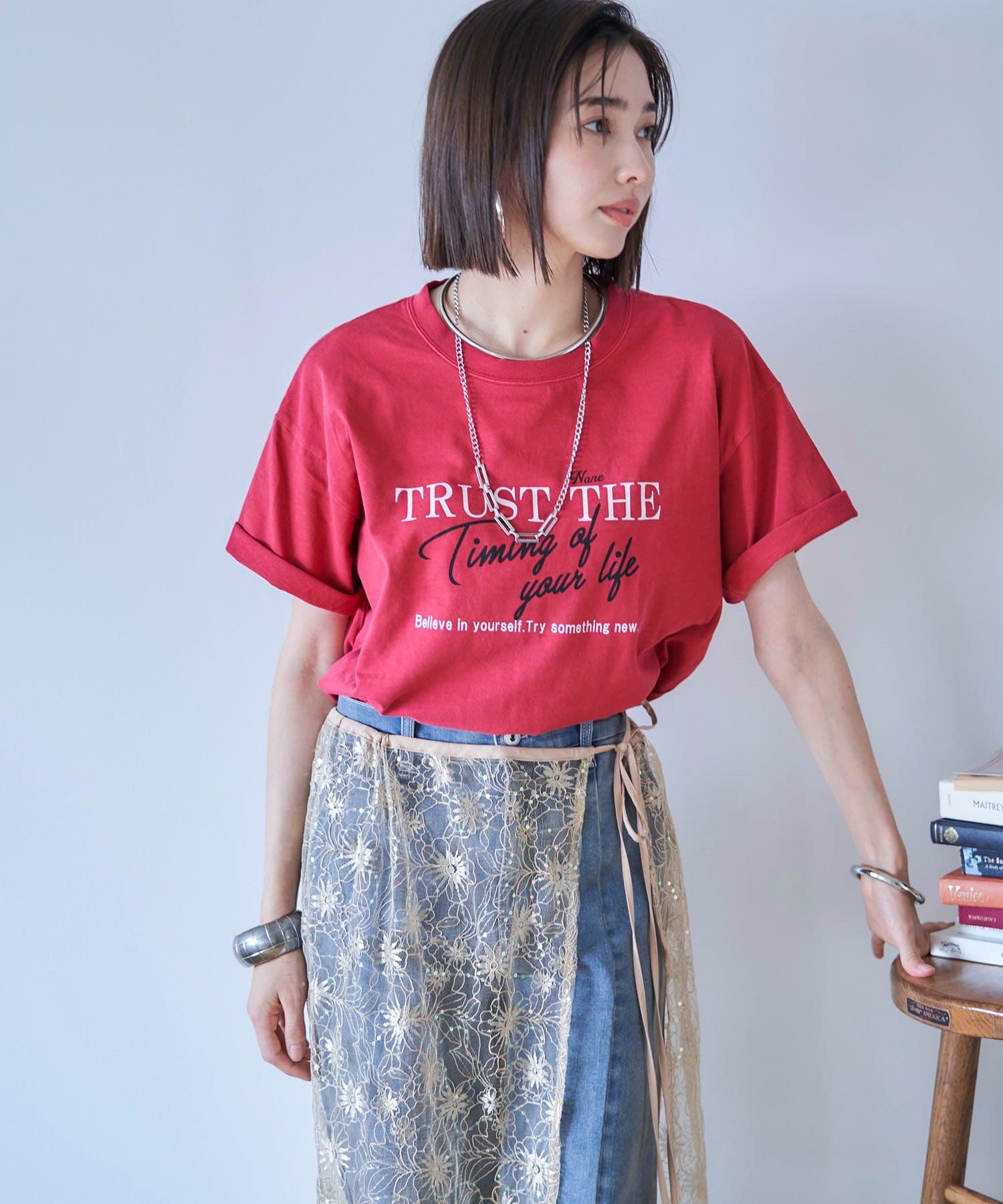Remind me and forever(リマインドミーアンドフォーエバー) 【nane】ピグメント加工ロゴTシャツ