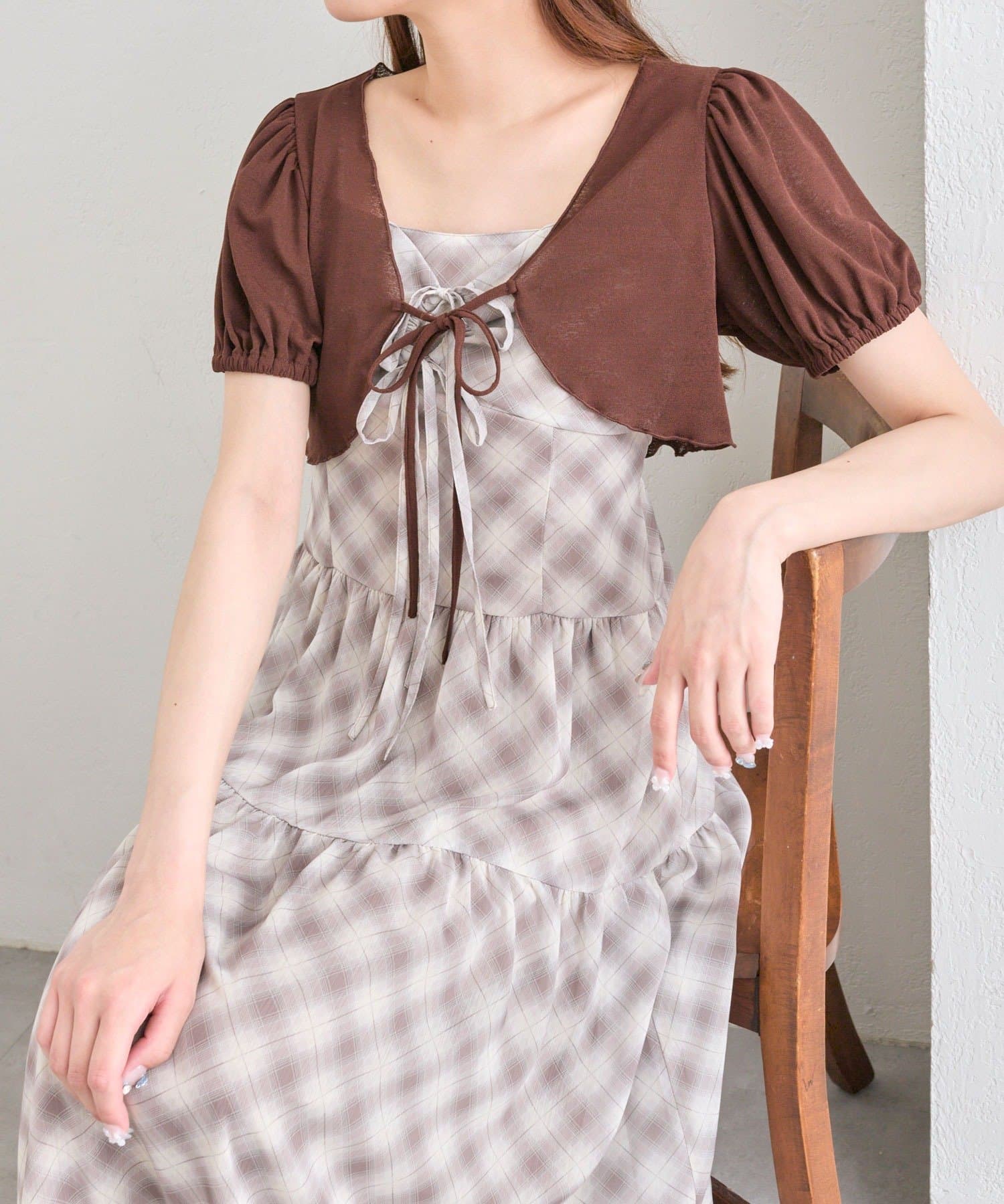 OLIVE des OLIVE(オリーブ デ オリーブ) 【夏まで着れる◎/着痩せ】ボレロセットリボンロングワンピース