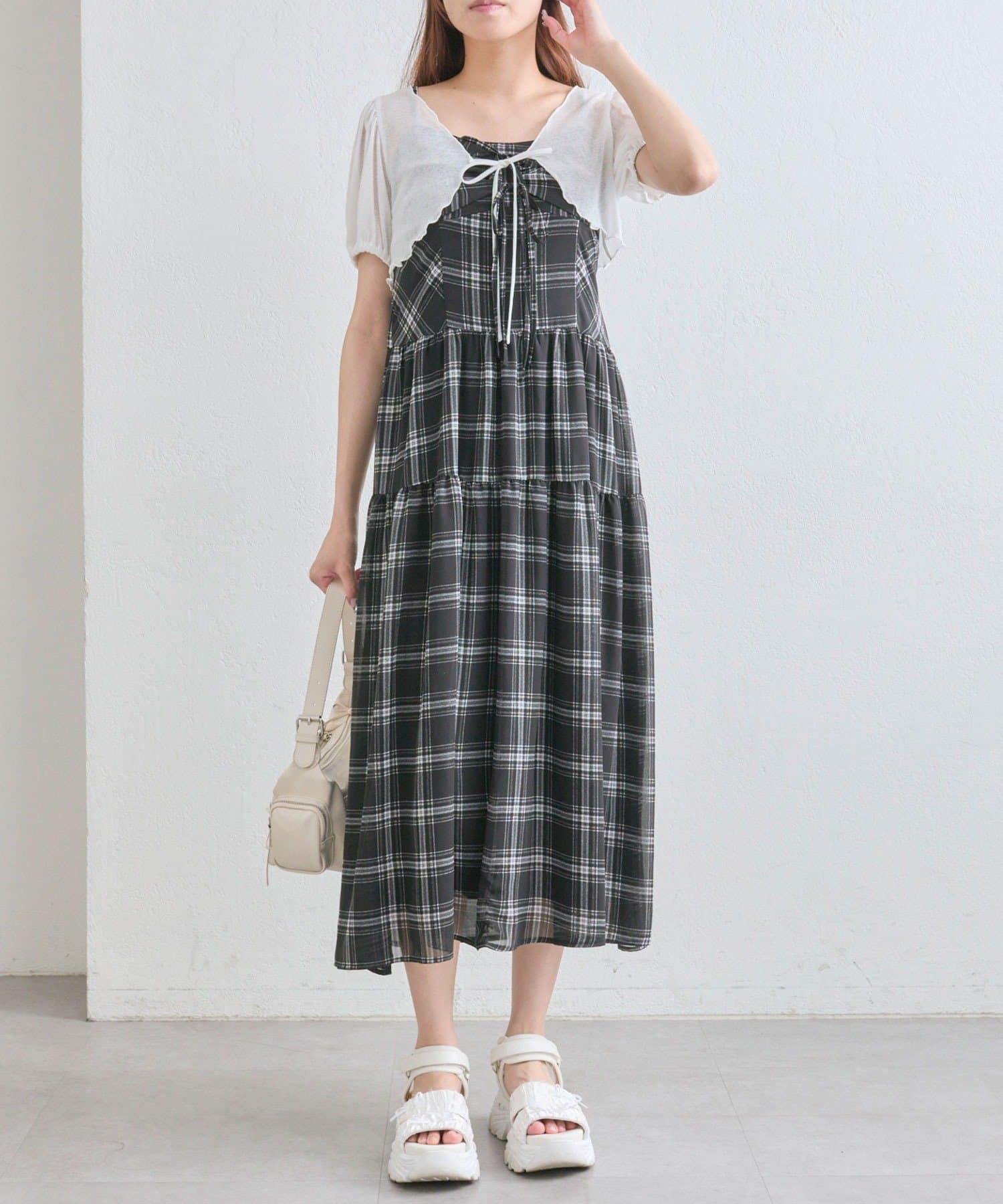 OLIVE des OLIVE(オリーブ デ オリーブ) 【夏まで着れる◎/着痩せ】ボレロセットリボンロングワンピース