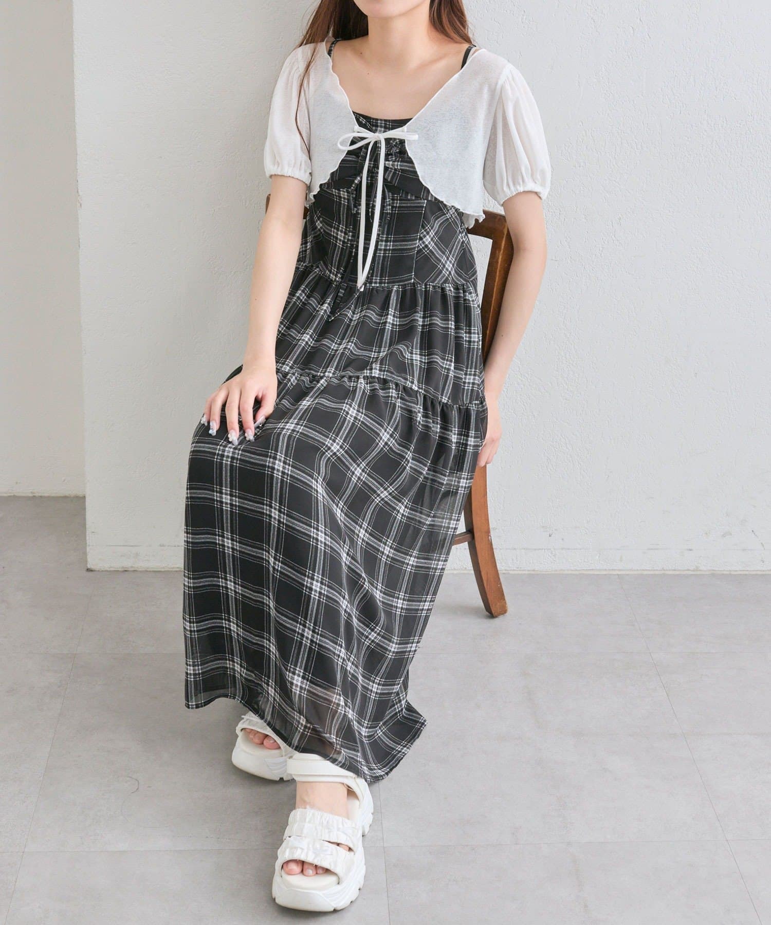 OLIVE des OLIVE(オリーブ デ オリーブ) 【夏まで着れる◎/着痩せ】ボレロセットリボンロングワンピース