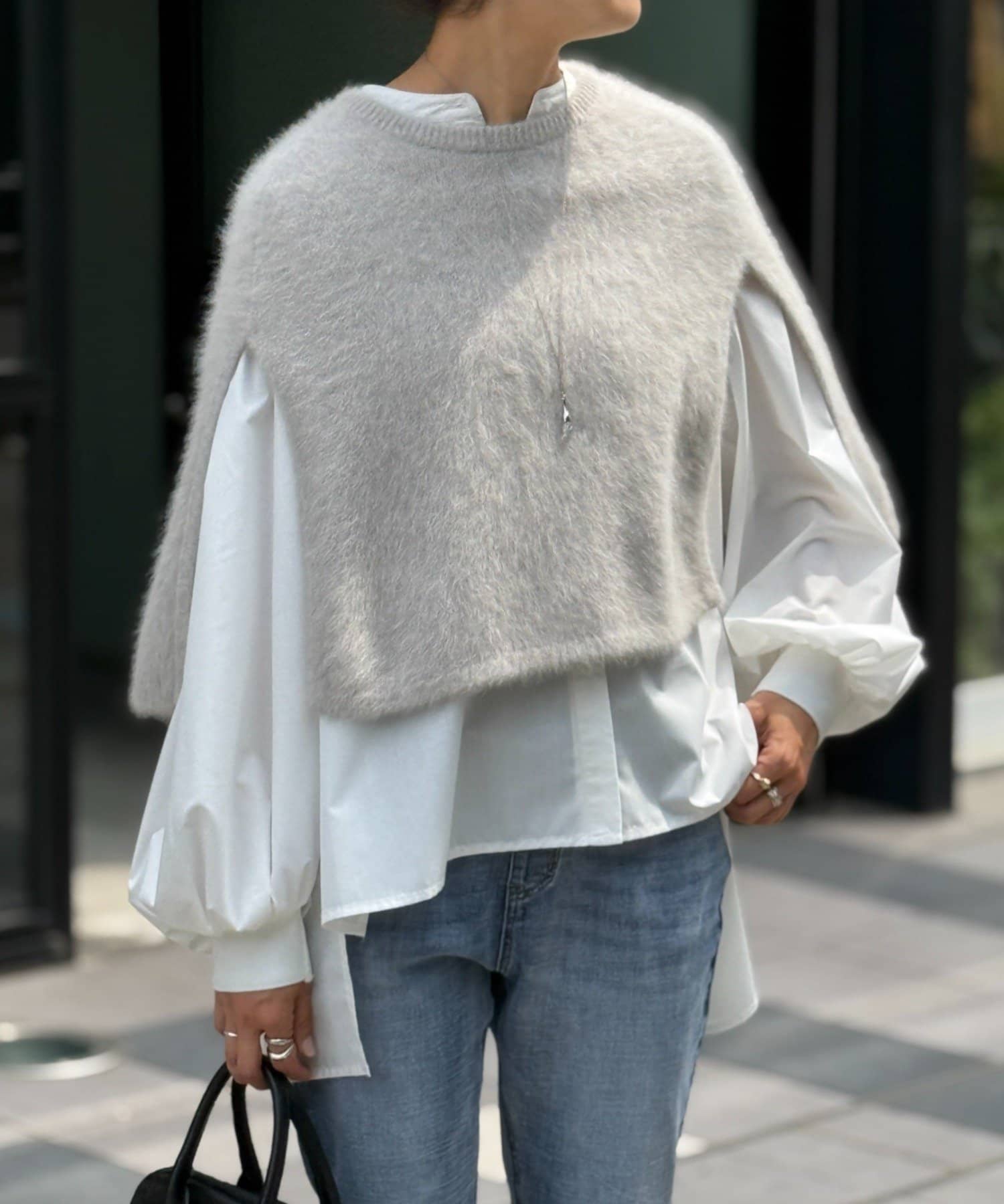 BEARDSLEY ファーニットポンチョ◇ネイビー