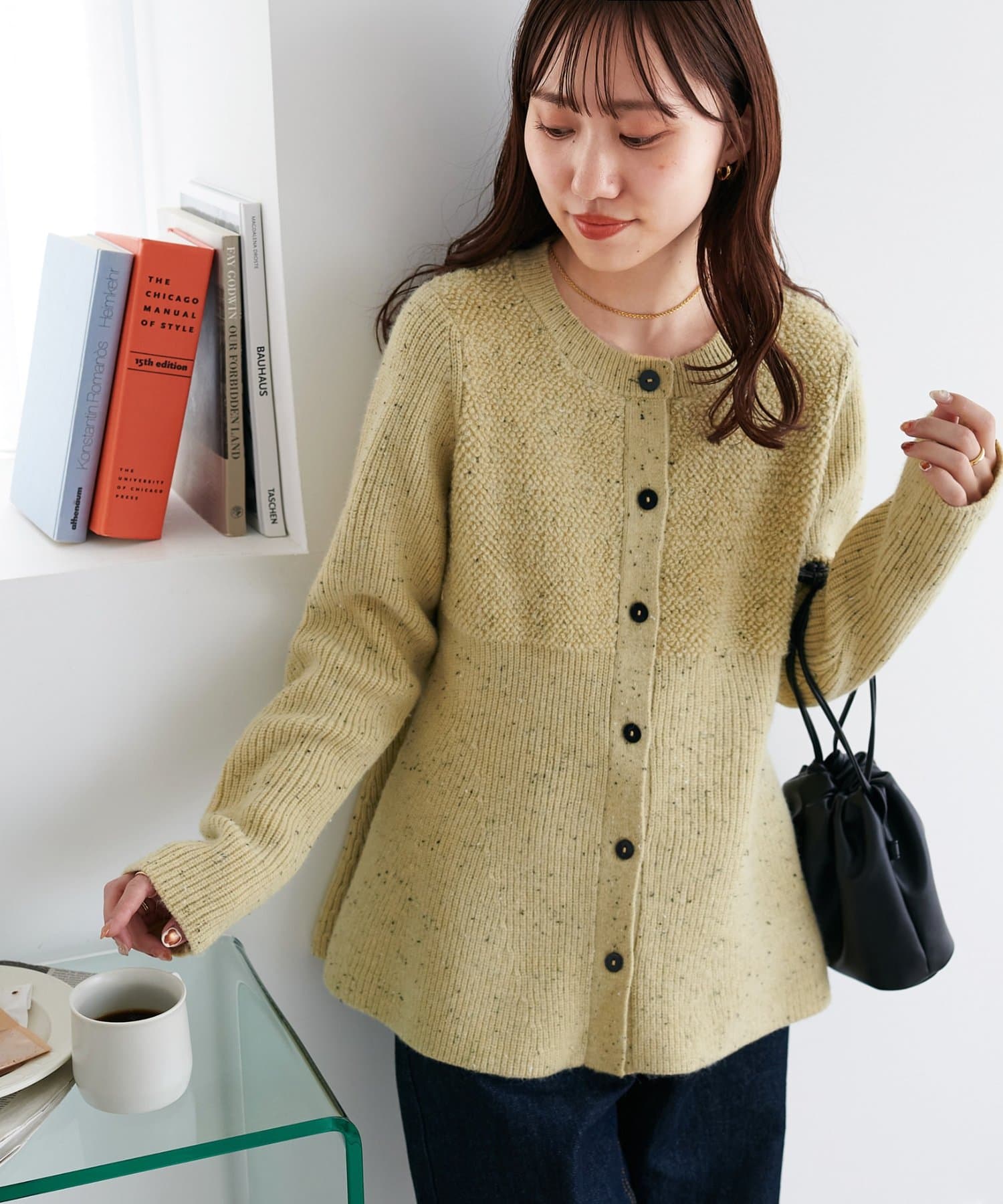 【FAV KNIT FES】ネップリブ前開きペプラムプルオーバー
