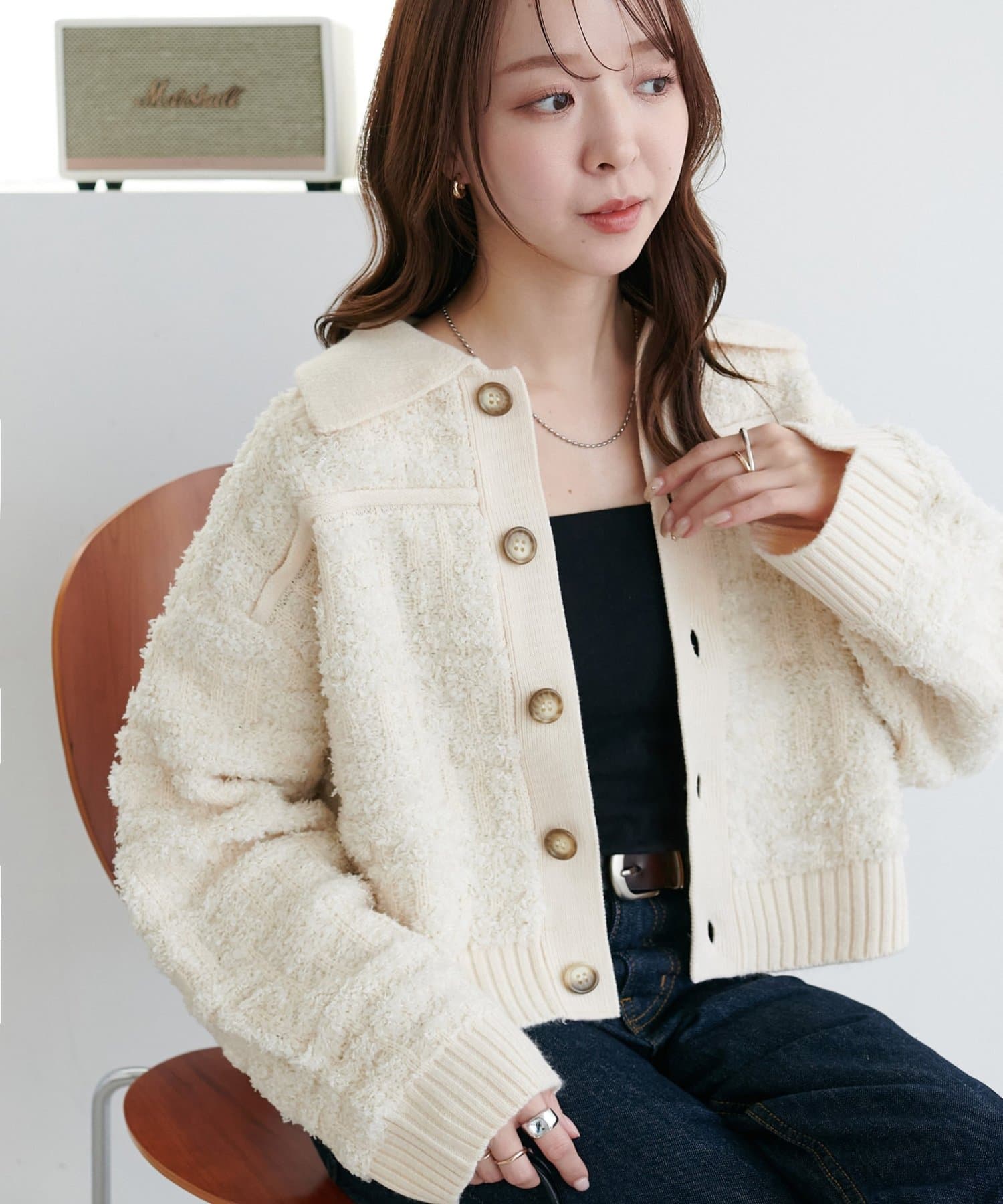 ツイードライク衿付きニットジャケット | DISCOAT(ディスコート