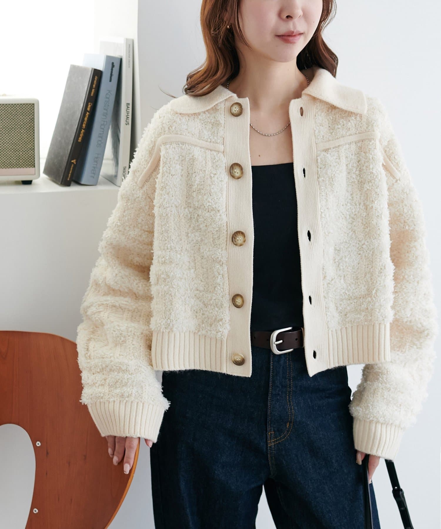 ツイードライク衿付きニットジャケット | DISCOAT(ディスコート