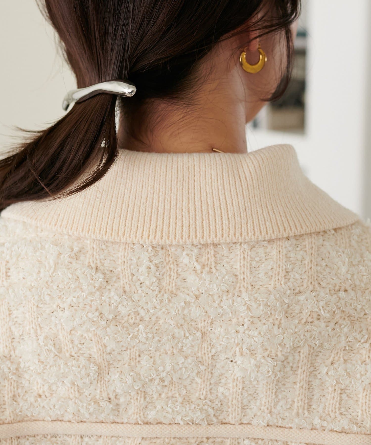 DISCOAT(ディスコート) ツイードライク衿付きニットジャケット