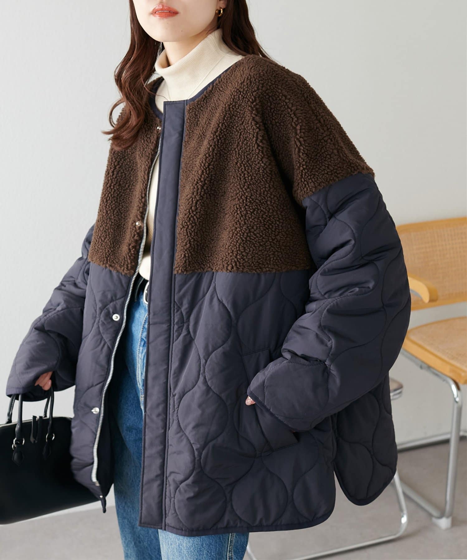 DISCOAT(ディスコート) 【軽量/大人のこなれ感/新色追加】ボア切替キルティングコート《WEB限定カラーあり》