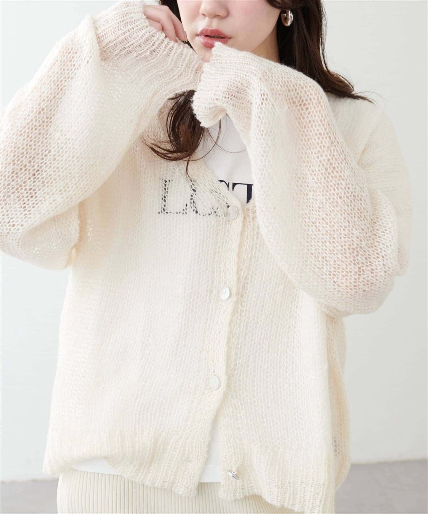 NICE CLAUP / OLIVE des OLIVE OUTLET(ナイスクラップ  / オリーブ デ オリーブ アウトレット) 【natural couture】シアーオーバーサイズカーデ