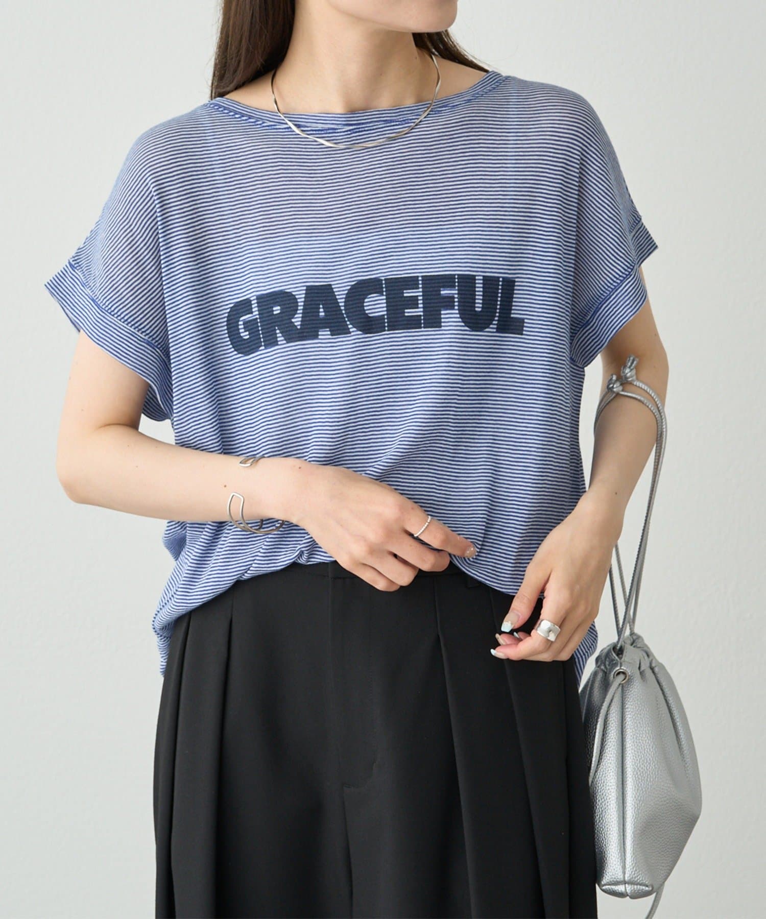 PUAL CE CIN(ピュアルセシン) ミジンボーダーロゴプリントTシャツ