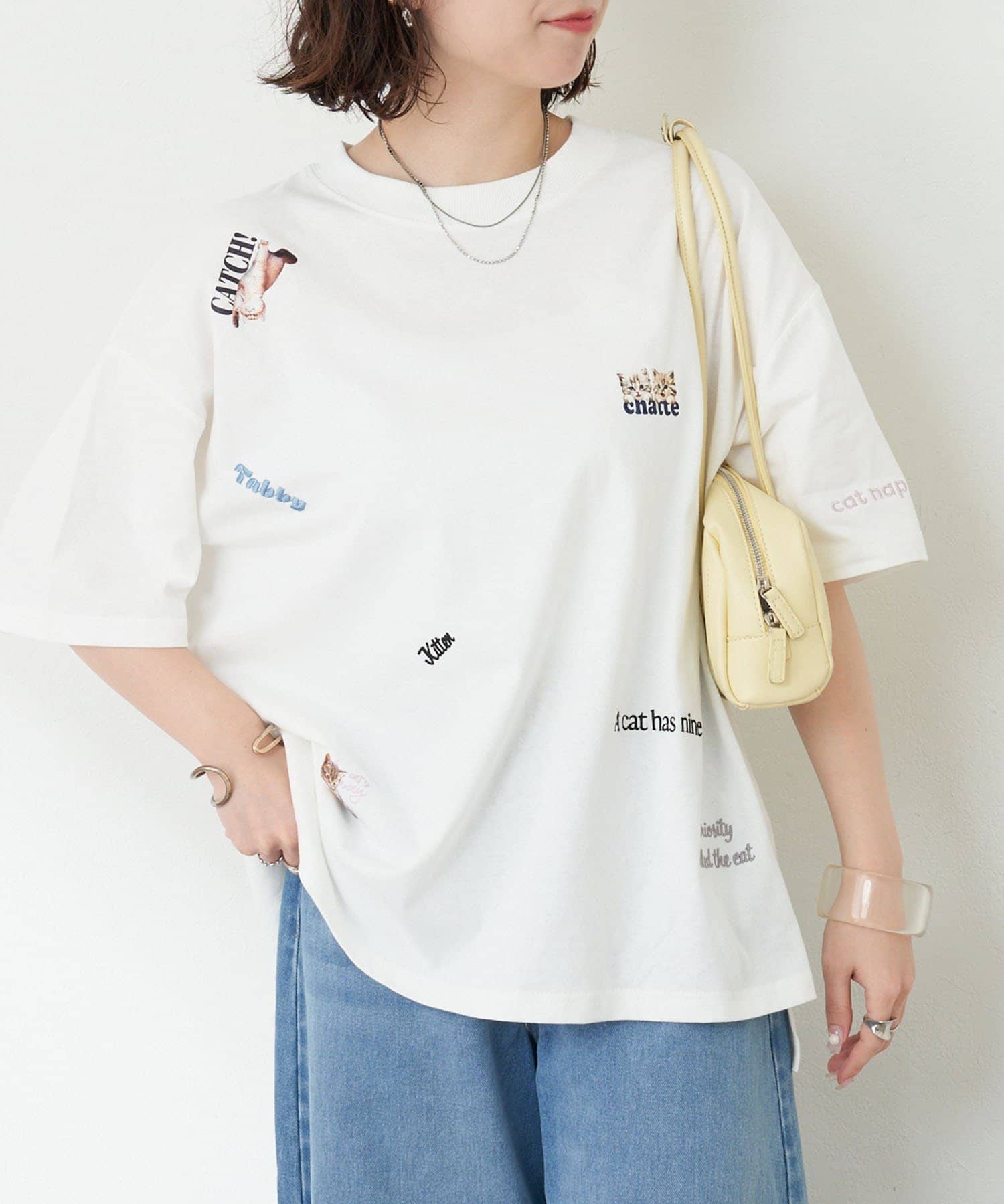 キャット＆刺繍ロゴTシャツ | Remind me and forever(リマインド