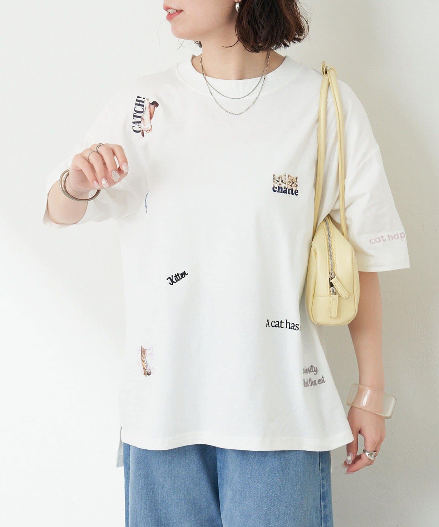 キャット＆刺繍ロゴTシャツ | Remind me and forever(リマインド