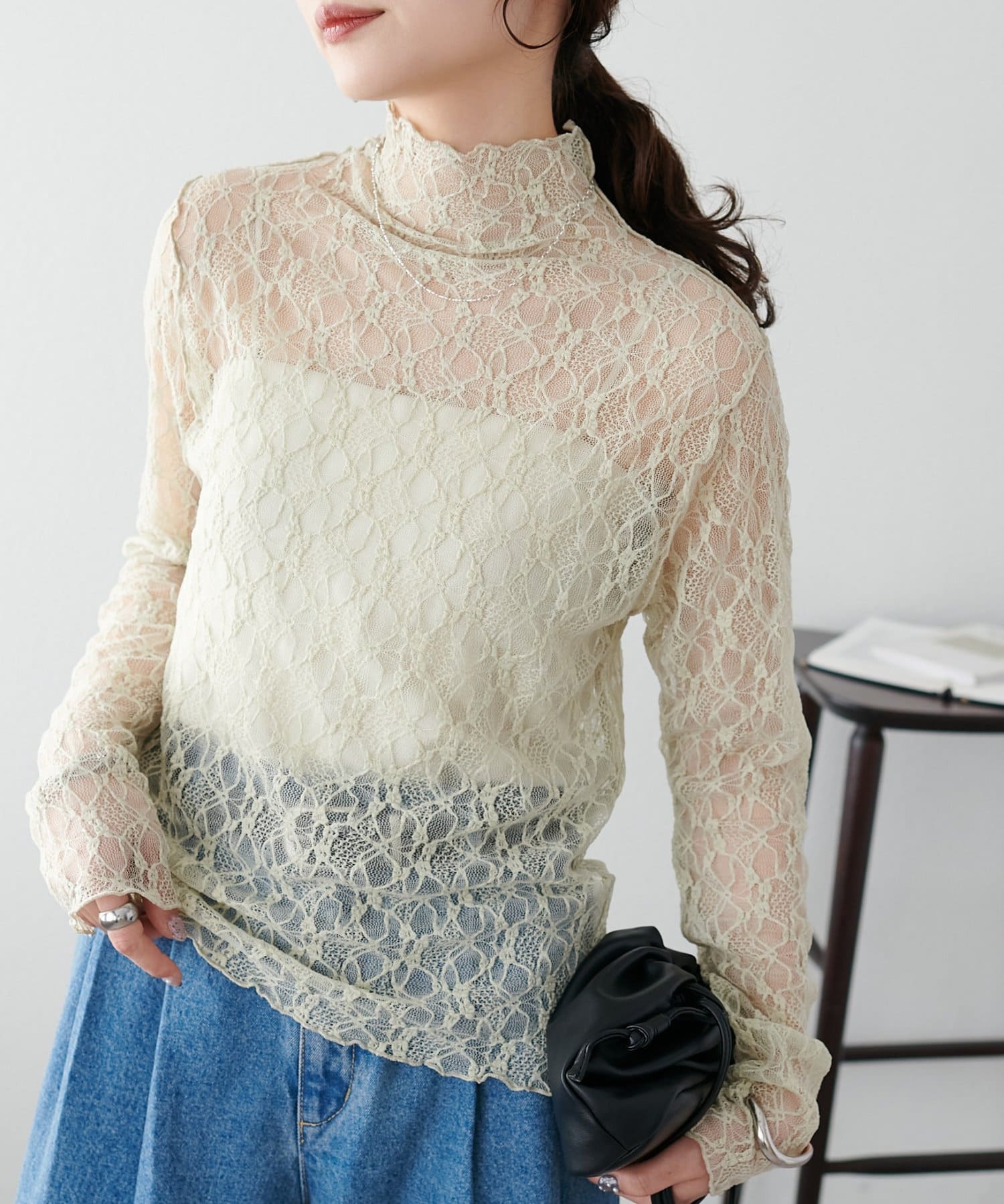 DISCOAT(ディスコート) 【新色追加/WEB限定】ストレッチレースボトルネックプルオーバー