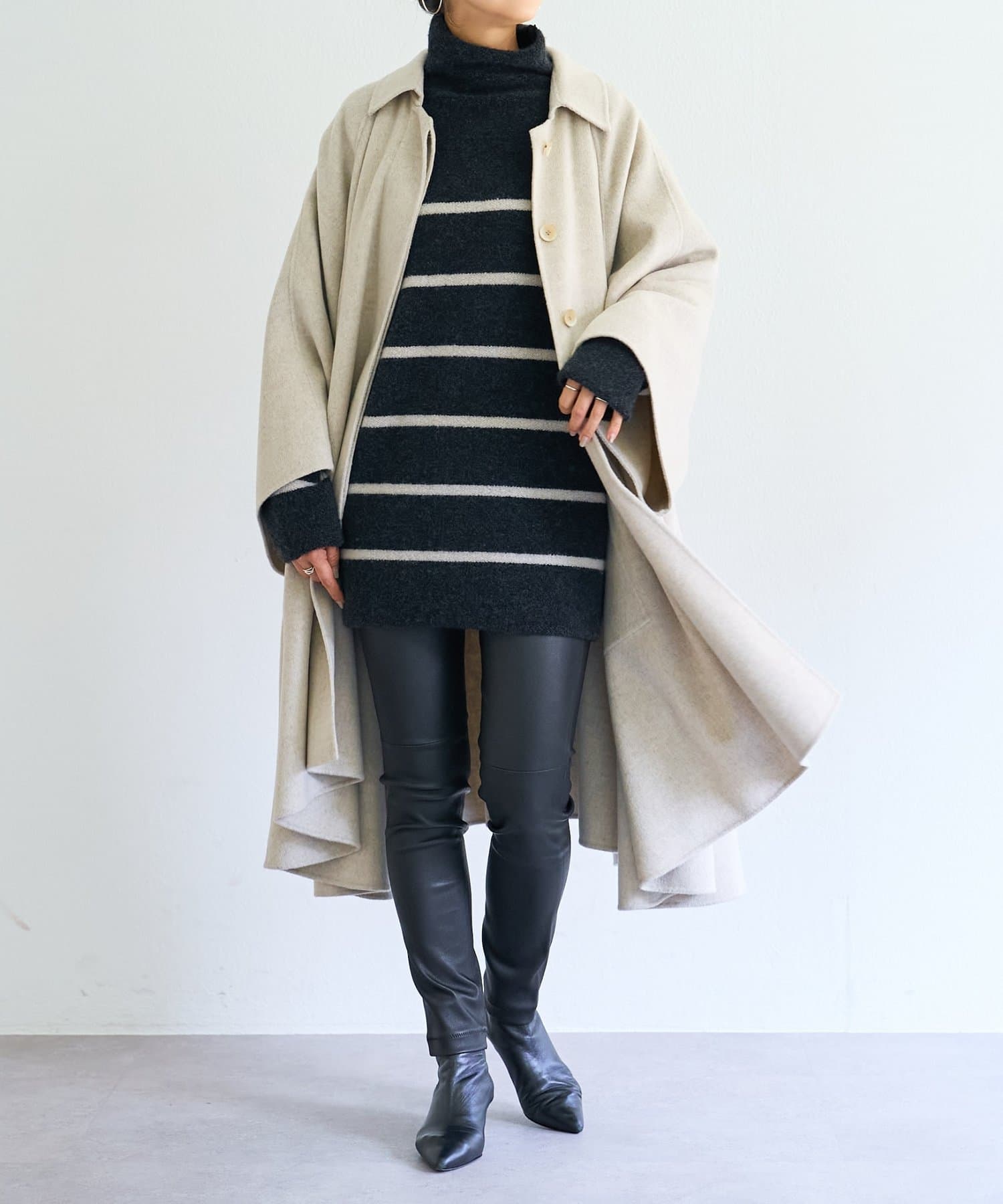 【タグ付き】BEARDSLEY ストレッチ ウォッシャブルパギンス ネイビー ビアズリー BEARDSLEY ストレッチジョーゼットフレンチワンピ