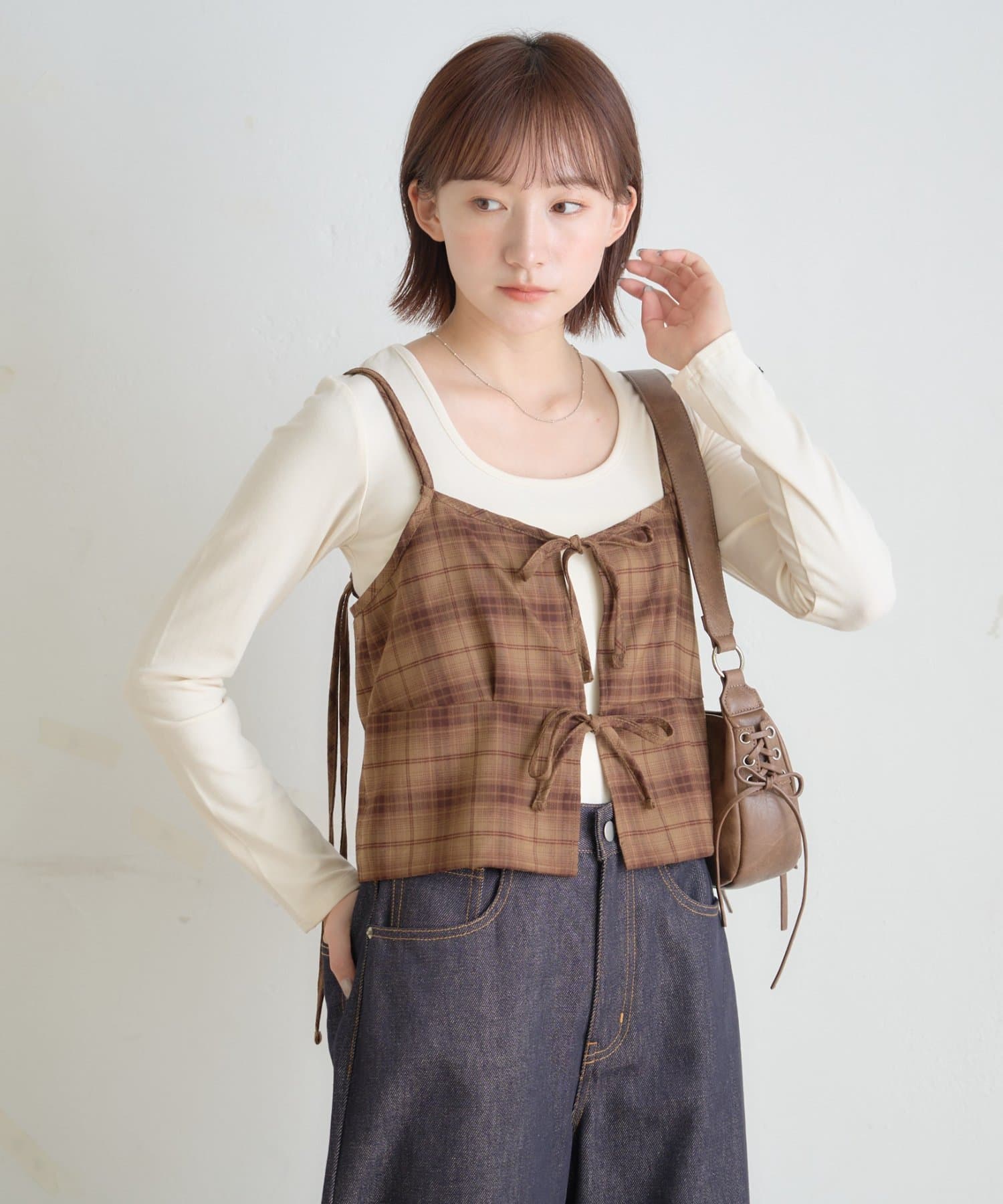 mline(エムライン) 【SET FAIR対象】[mline]チェックリボンビスチェ
