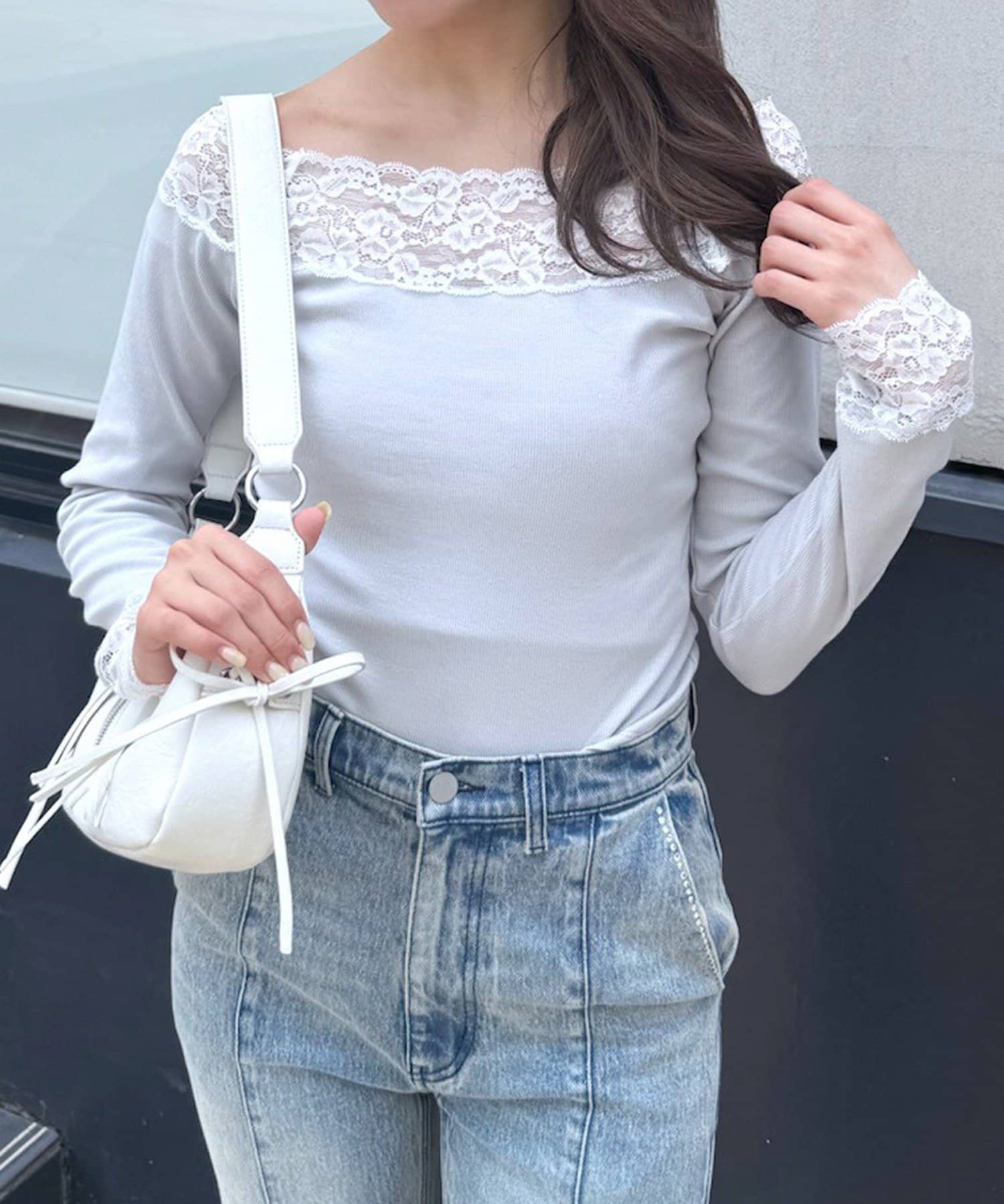 tシャツ 「mline」レースオフショル カットソー レディース mline]レースオフショル カットソー | mline(エムライン
